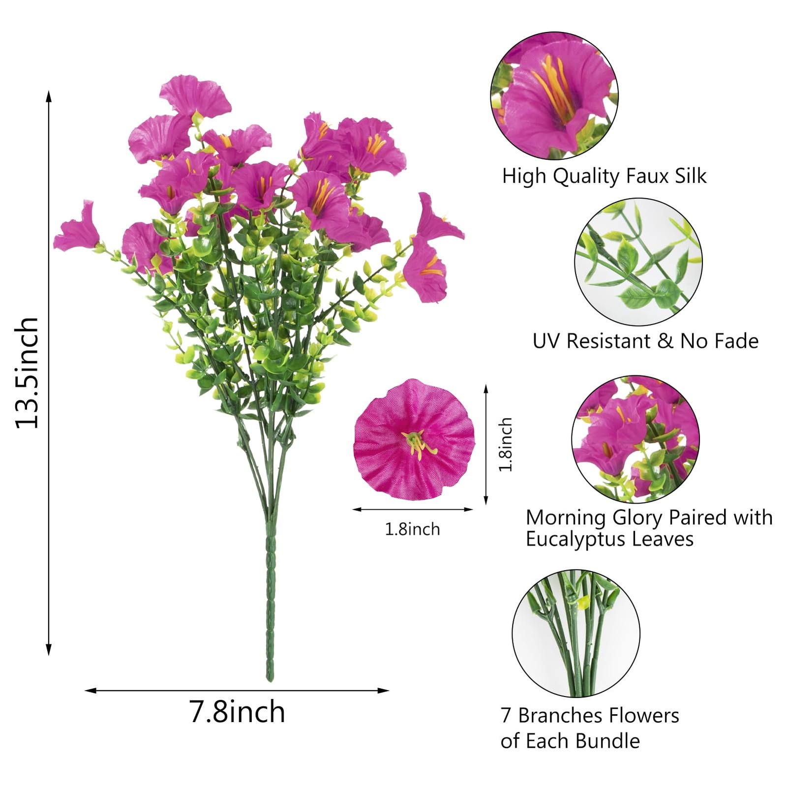 12 Bundles Artificial Flowers for Outdoors Decoration, Faux Silk Morning Glor…