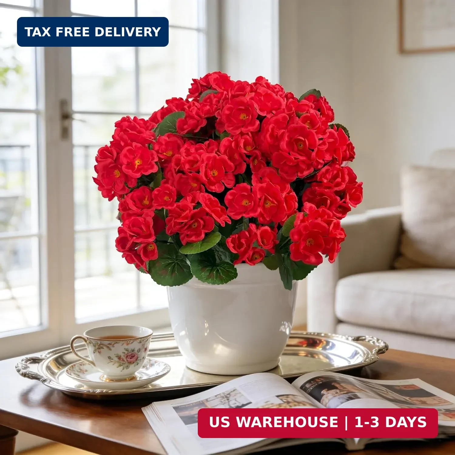Artificial Flowers for Outdoors, Realistic Fake Flowers UV Resistant Silk Gerani