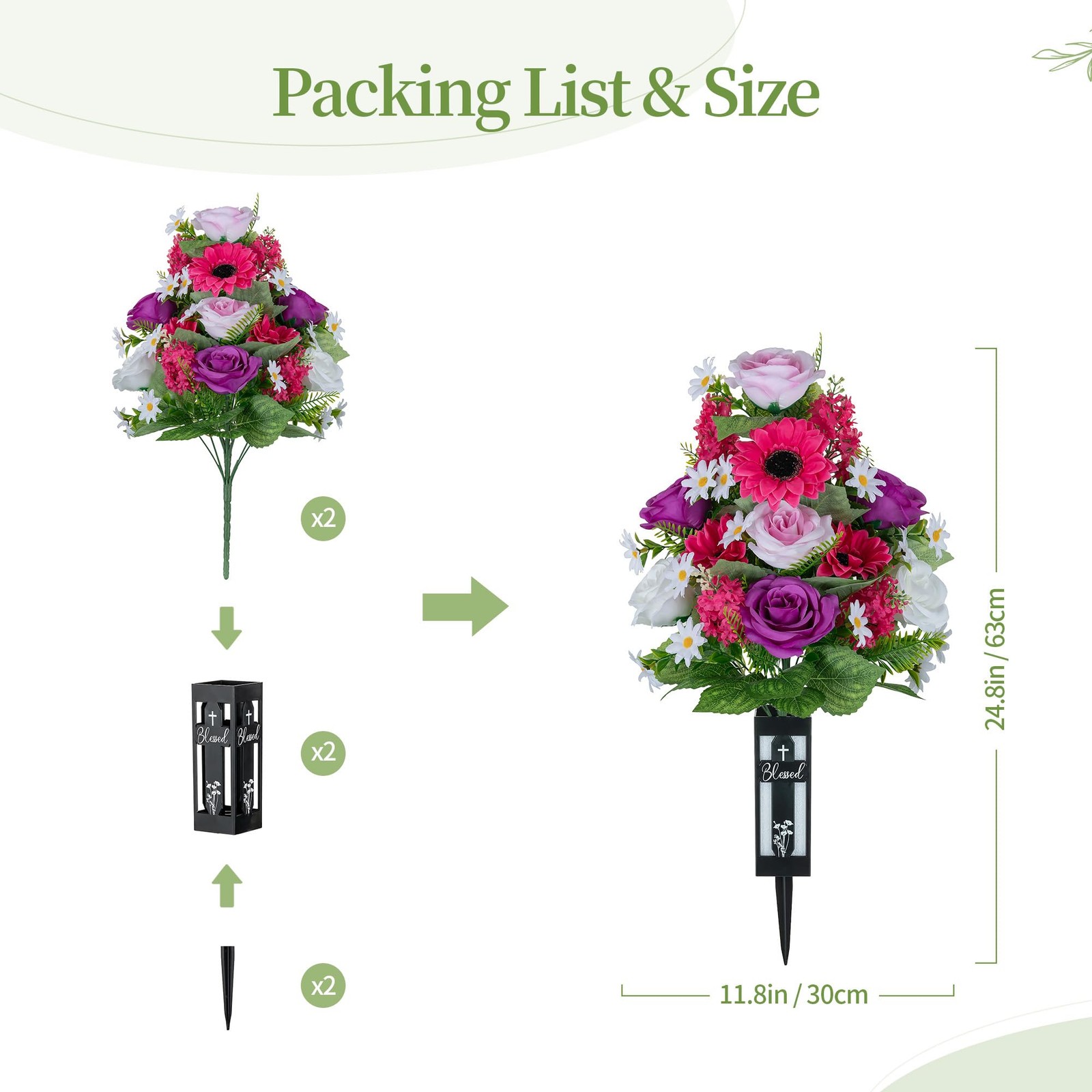 Artificial Flowers for Cemetery Grave: 2 Pcs Memorial Day Grave Decorations f…