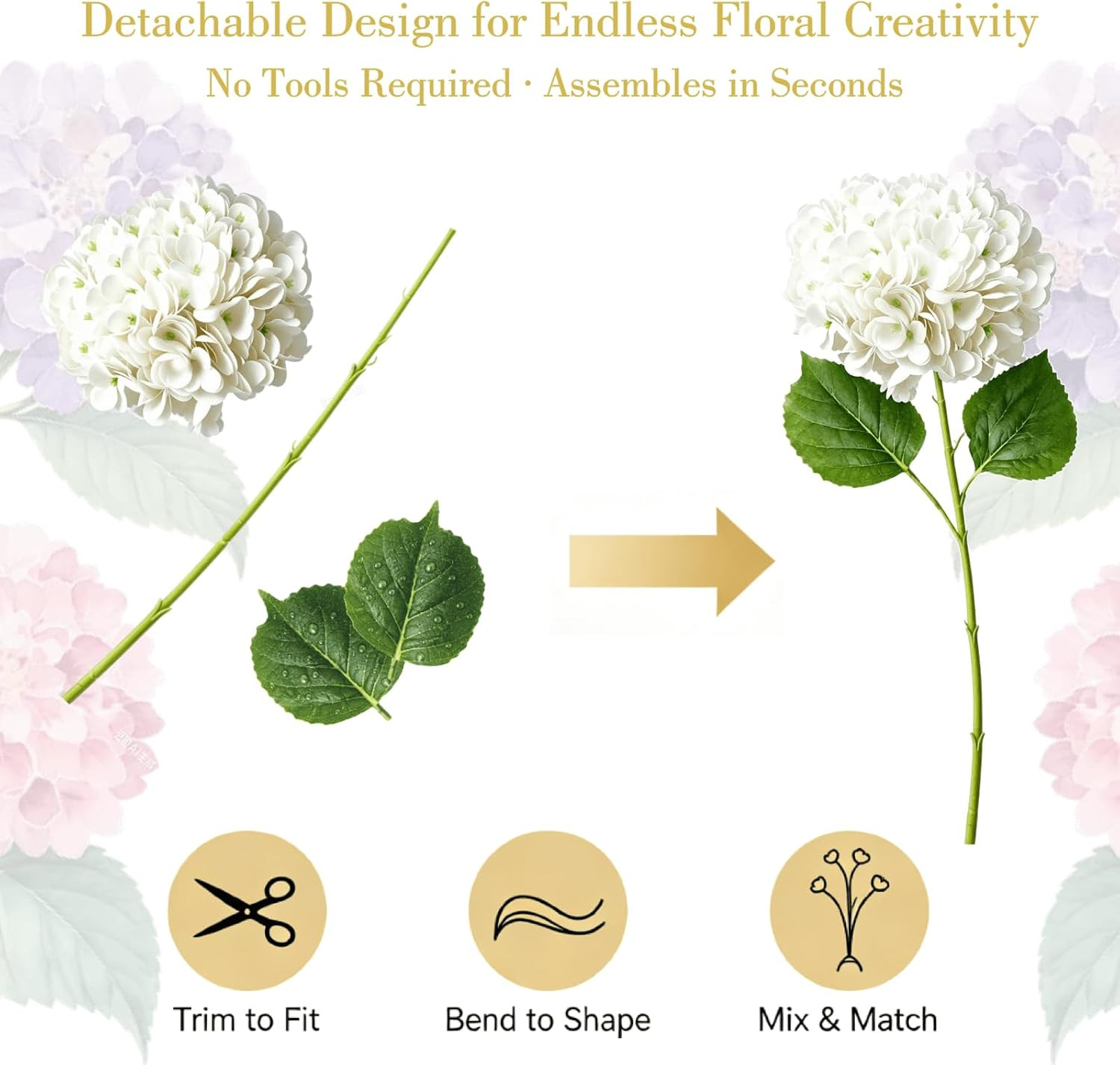 12 Pcs 21″ White Realistic Hydrangea Artificial Flowers for Weddings & Decor
