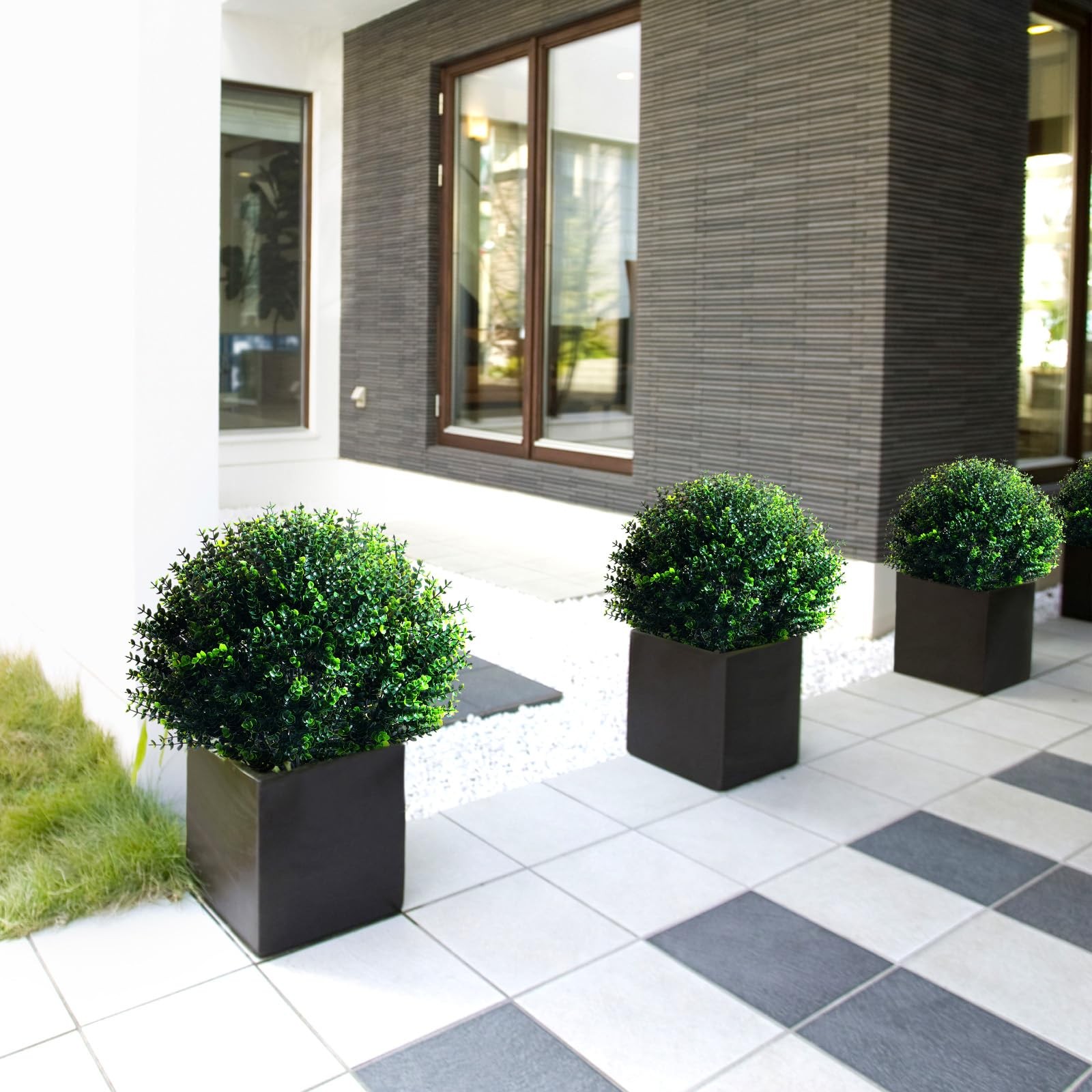 2 Pcs 18 Inch Artificial Boxwood Ball Topiary Tree Fake Outdoor Plants Bush, …