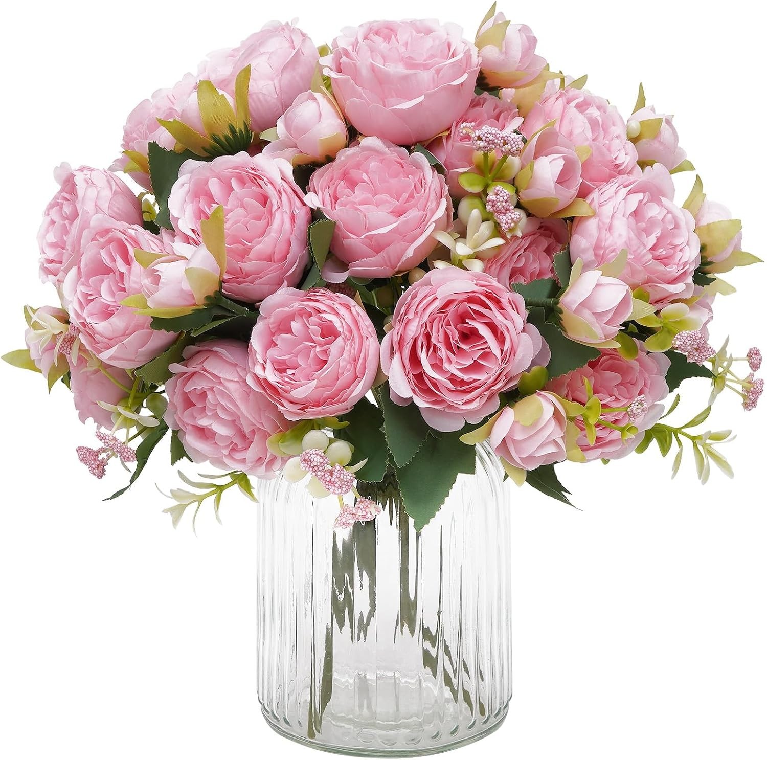 4 Packs White Peonies Silk Bouquet, Artificial Centerpiece Wedding Decor