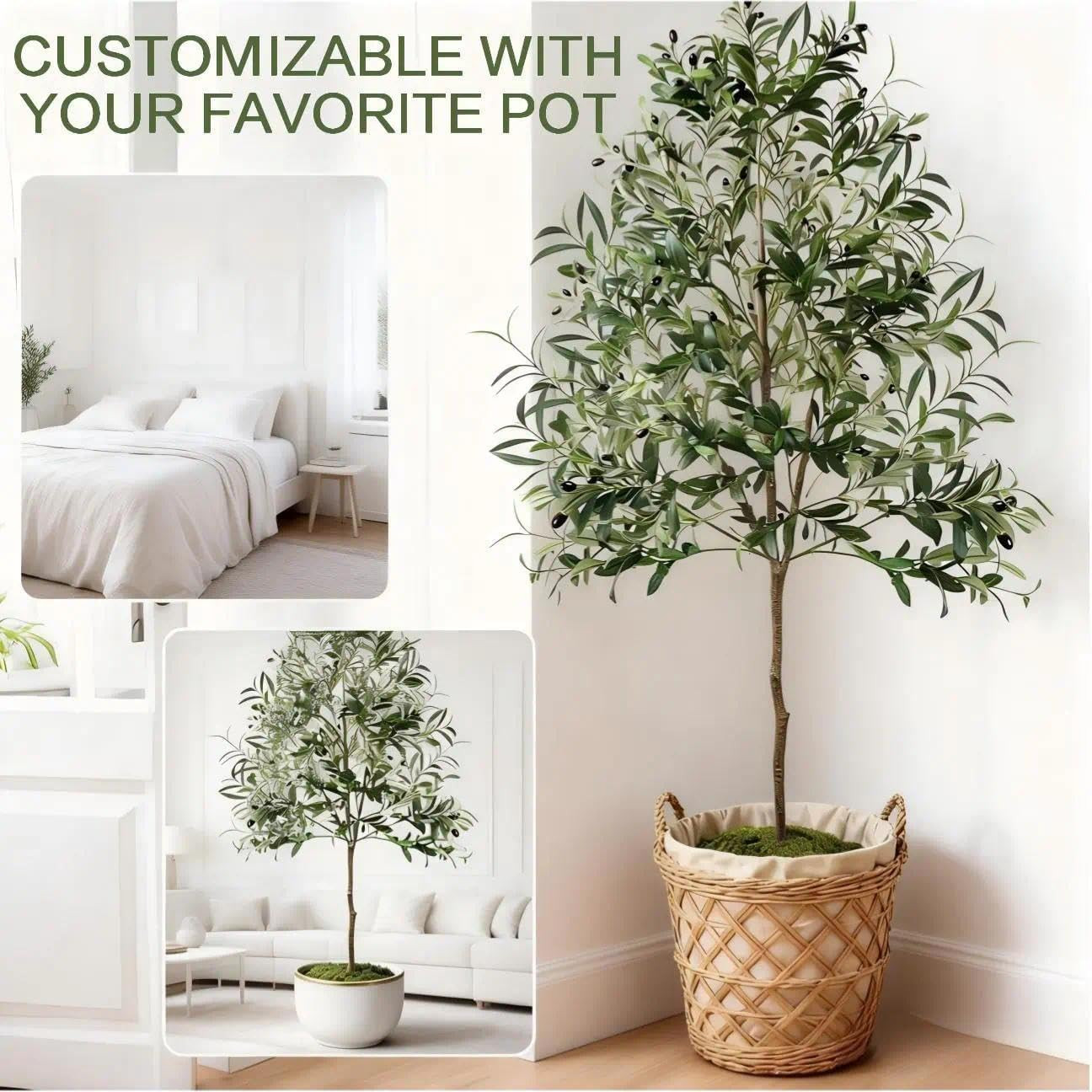 Olive Trees Artificial Indoor, 6FT Faux Olive Tree with Black Planter, Tall Fake