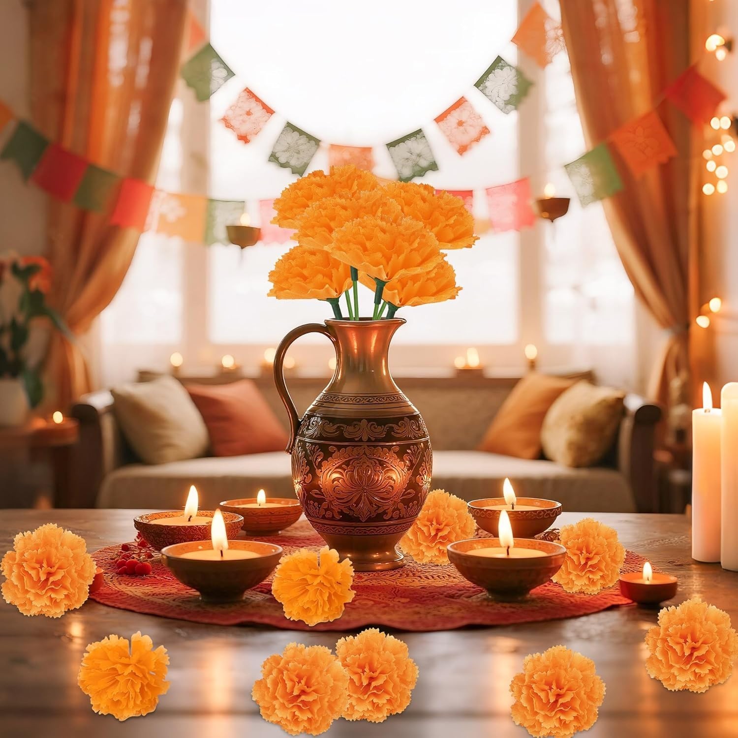 Elegant 50 Pcs Artificial Orange Marigold Heads for All Occasions – 2 Inch
