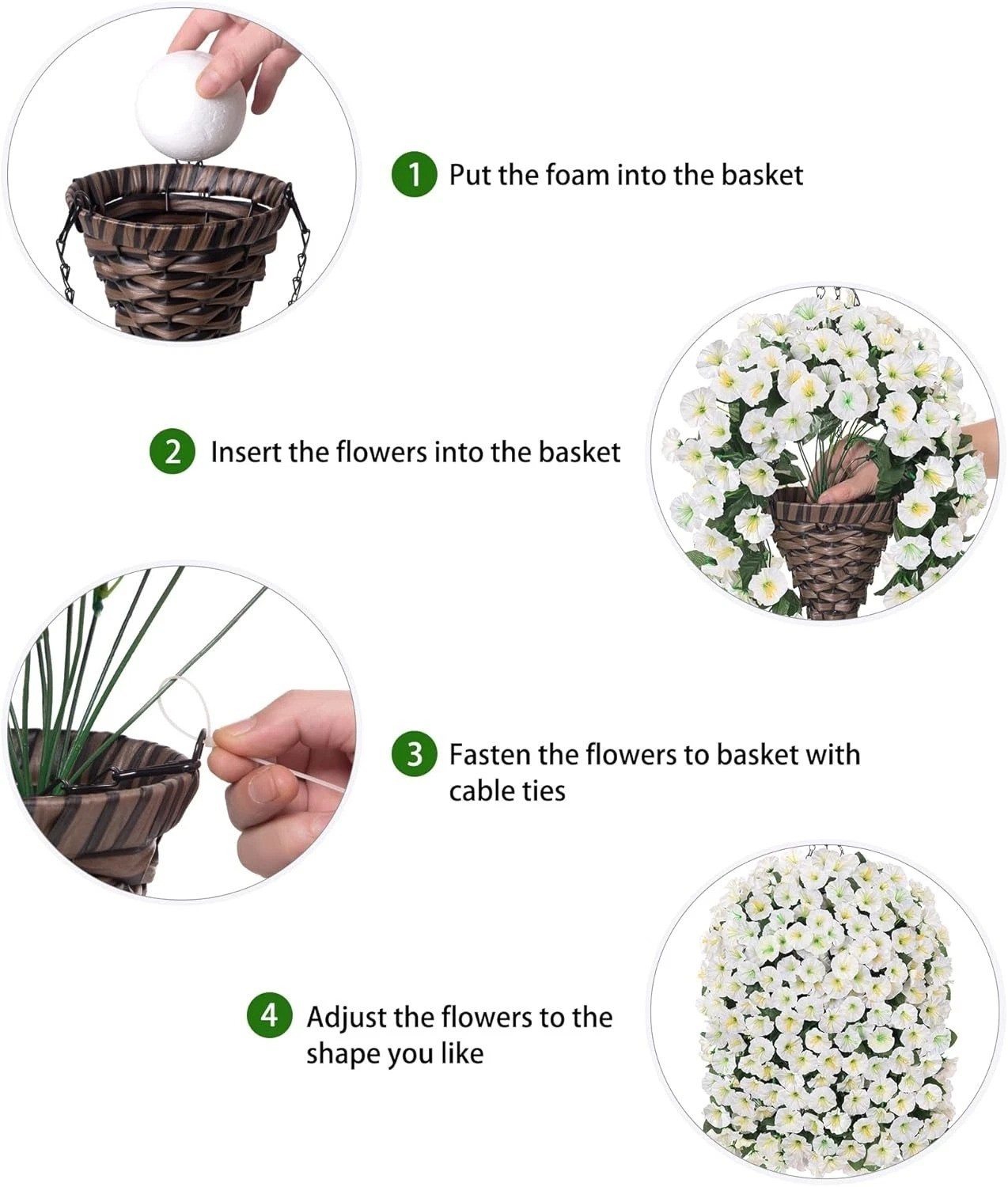 Stunning Faux White Morning Glory Hanging Basket – Simple Assembly & No Watering