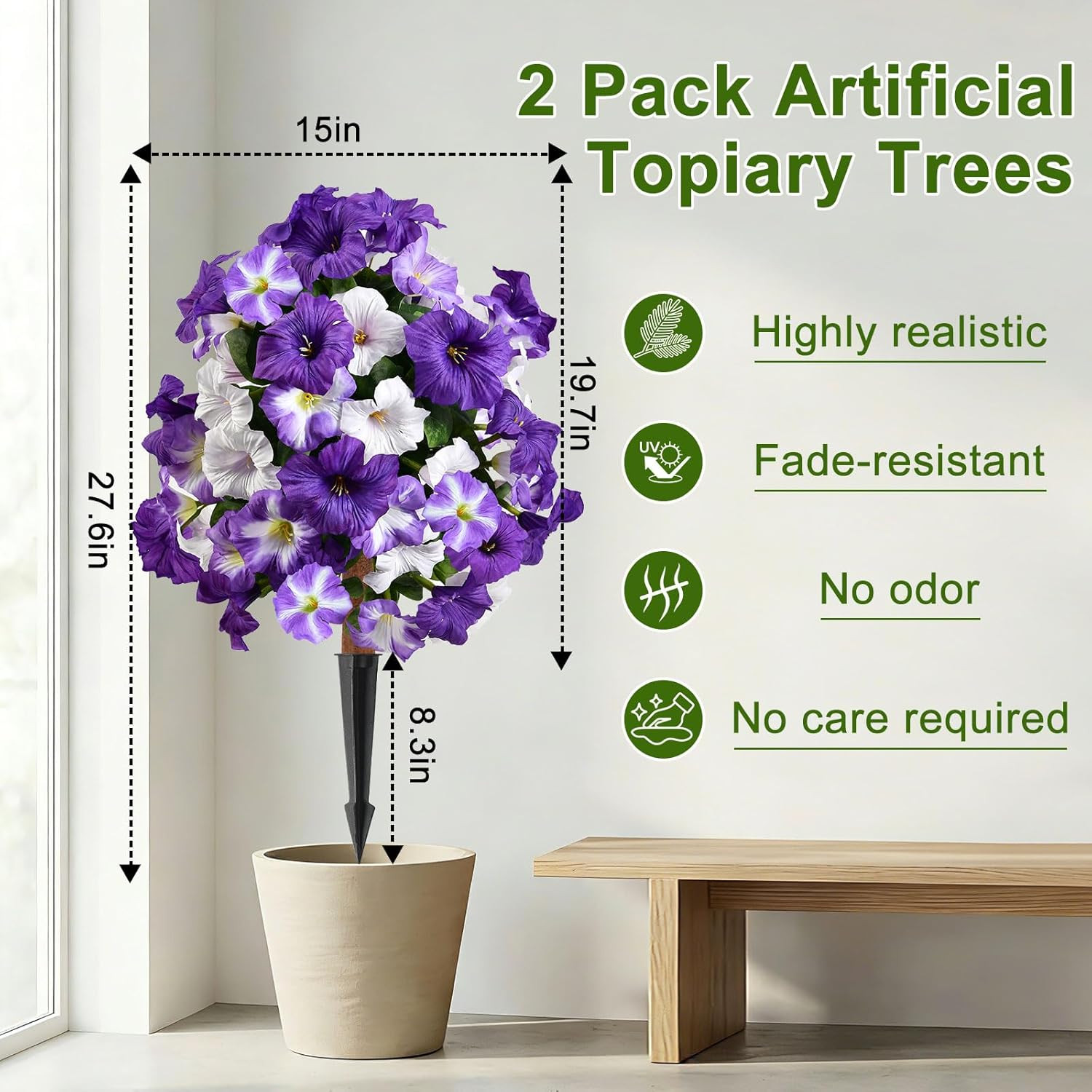 Set of 2 UV Resistant Purple Petunia Topiary Ball Trees for Outdoor Decor