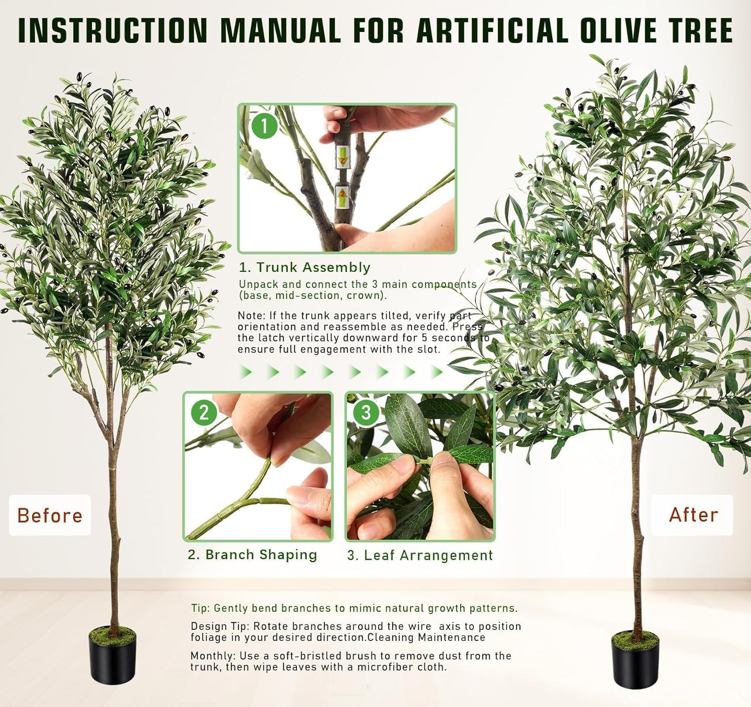 Olive Trees Artificial Indoor, 6FT Faux Olive Tree with Black Planter, Tall Fake