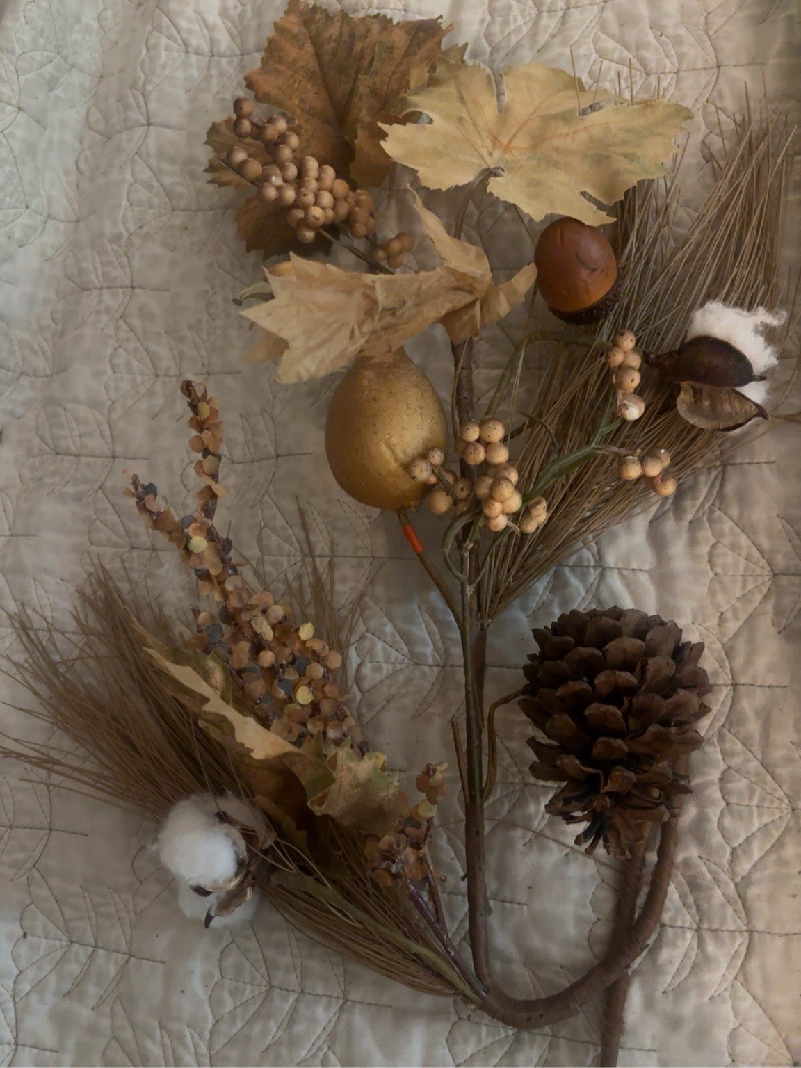 Pair Rustic Fall Harvest Swags Cotton Pinecone Gourd Wall Decor
