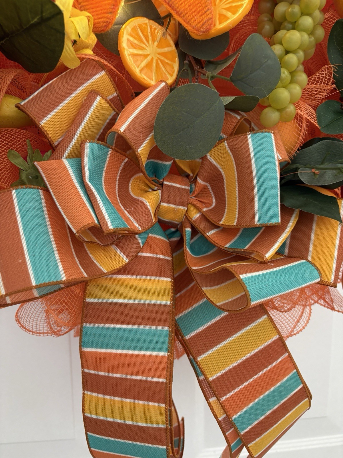 Mixed Fruit, Hanging wreath, Summer/fall. Handcrafted. New. Lights. 24”.