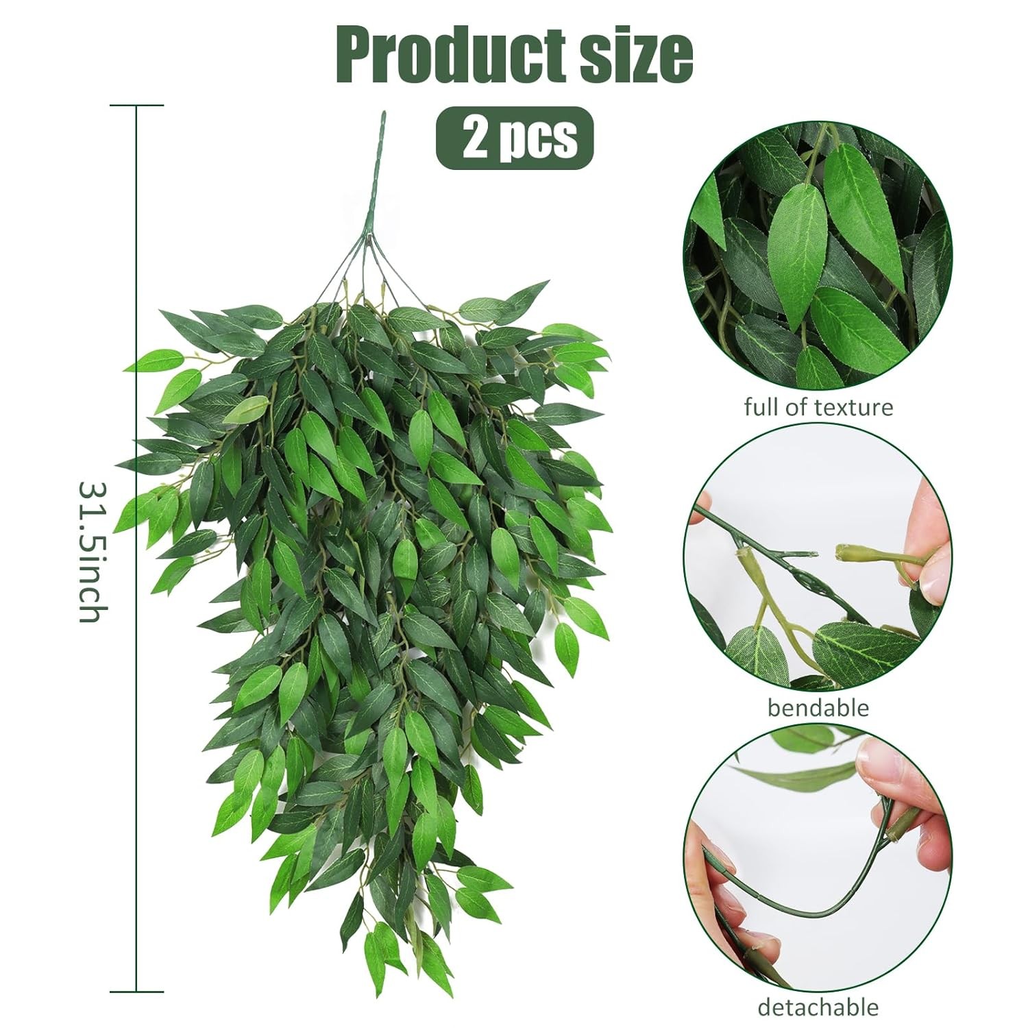 Artificial Hanging Willow Leaves Vine Twigs 2PC Fake Silk Weeping Willow