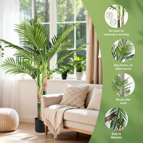 47in Artificial Palm Tree, Tall Fake Faux Plants with 3ft 11in Green Palm