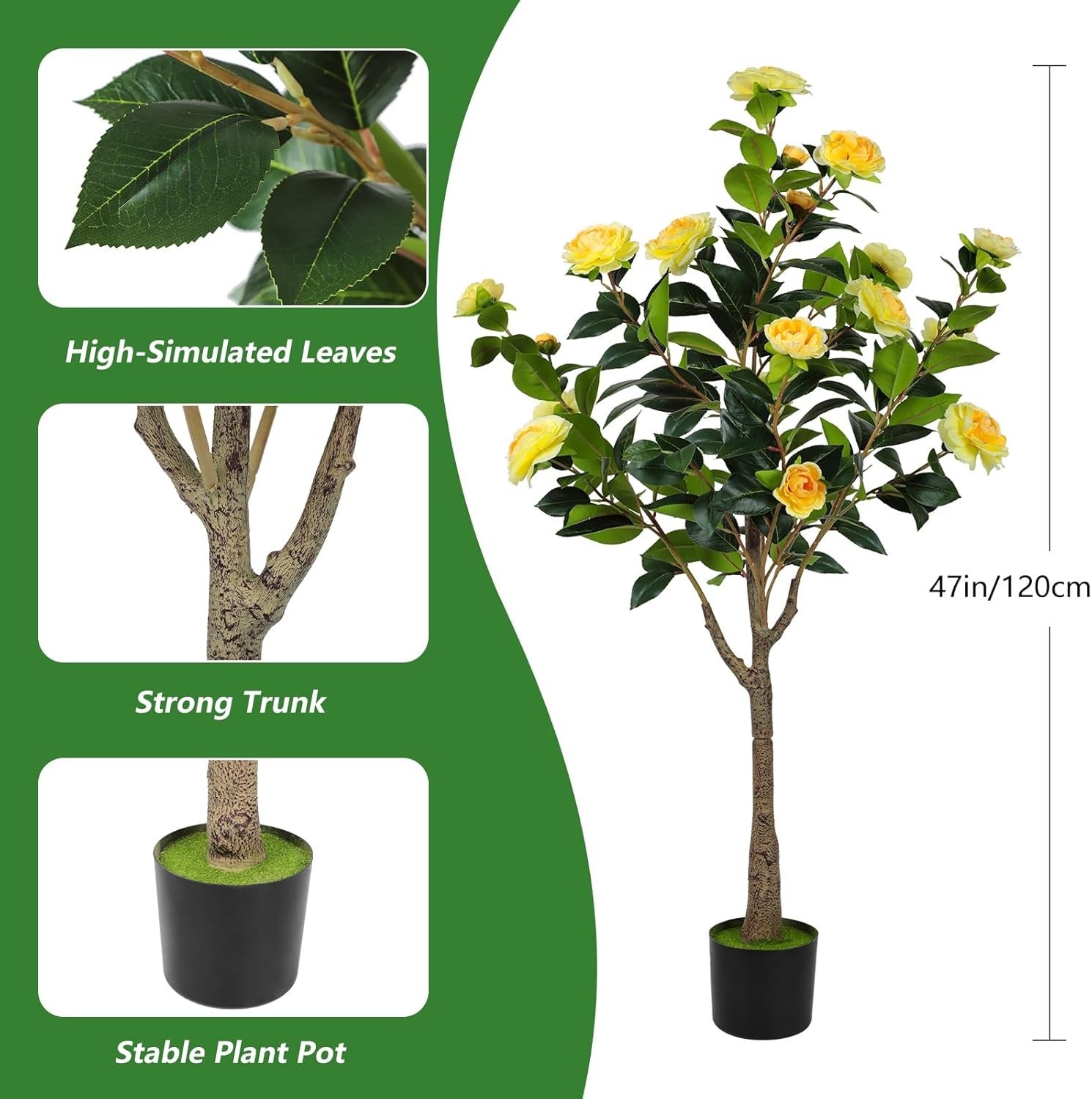 2PCS Fake Plant, 4FT Artificial Camellia Flowers Tree Home Decor for Livingroom