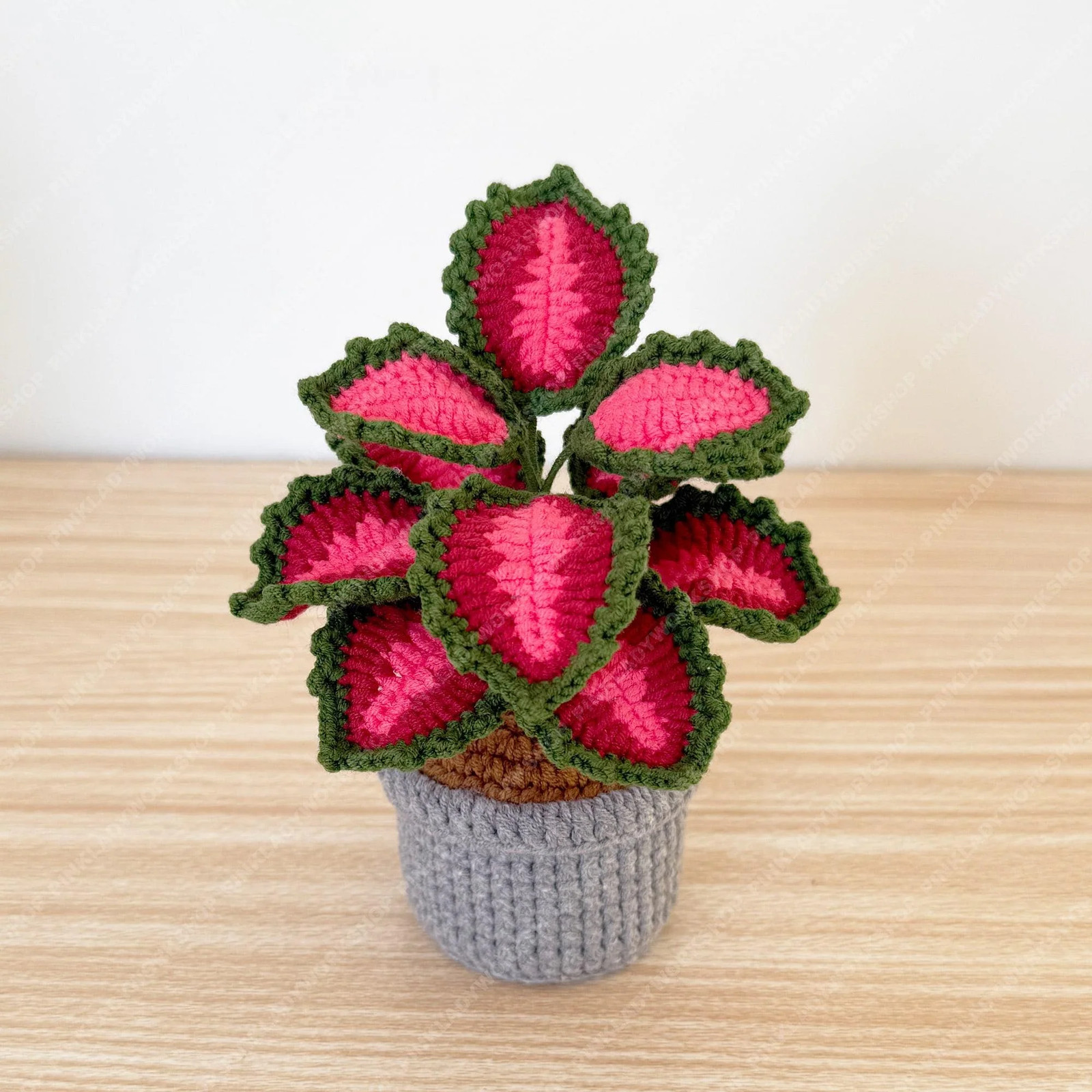 Crochet Coleus Plant | Handmade Red & Green Fiber Art Decor