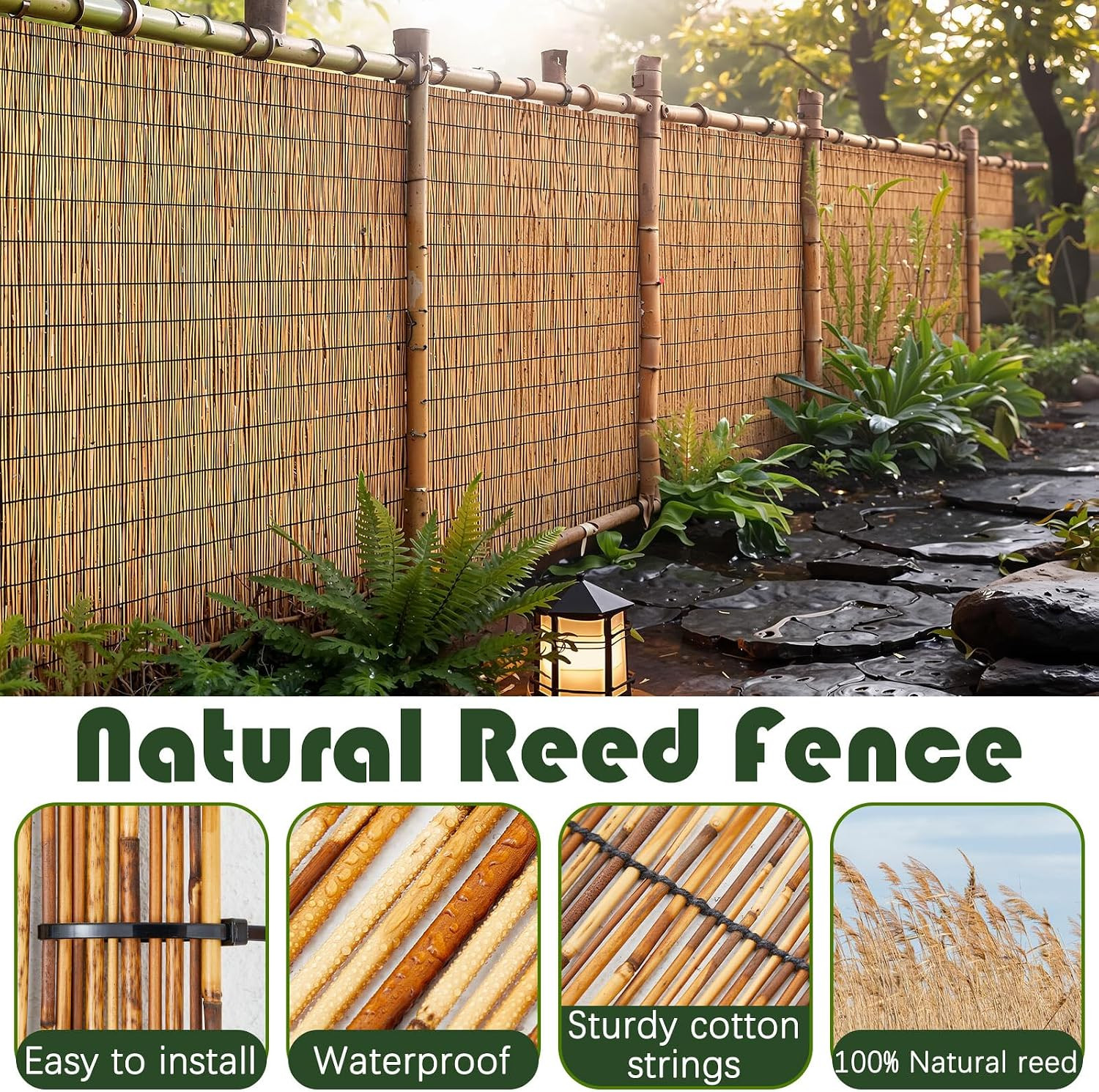 1 Pcs 4 X 30 Ft Reed Fence Roll, 85% Shade Bamboo Privacy Screen, Natural Decora
