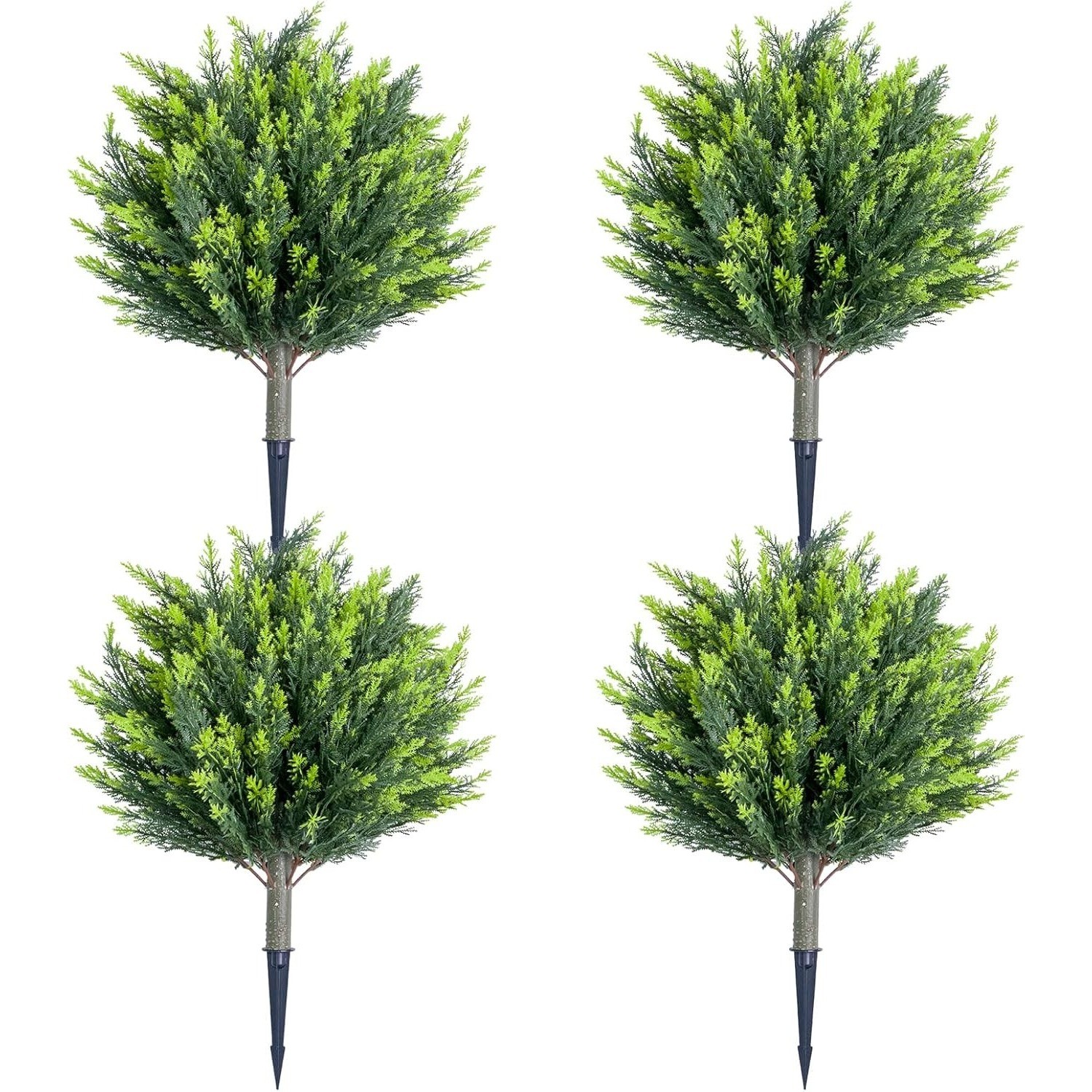 2/4 PCS Artificial Cypress Plant Decor Stakes with Ground Spike Faux Plant Decor