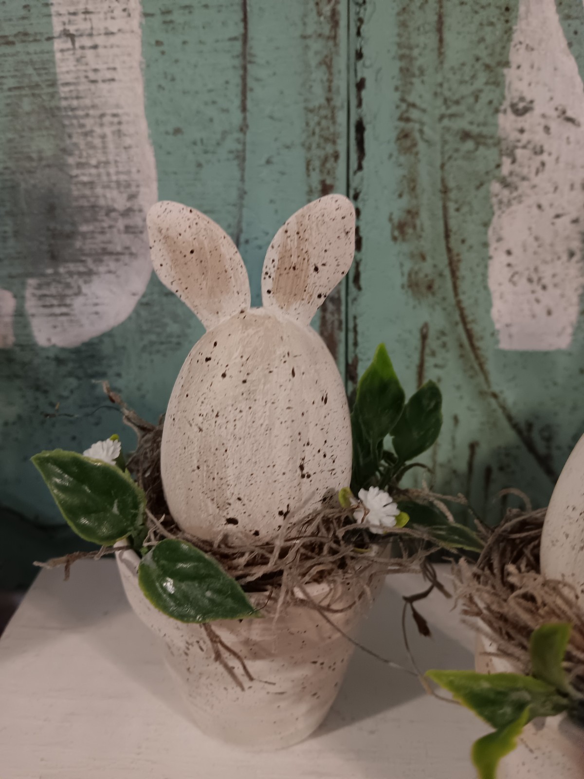 Spring/Easter Clay pots, hand painted with bunnies Set of 3