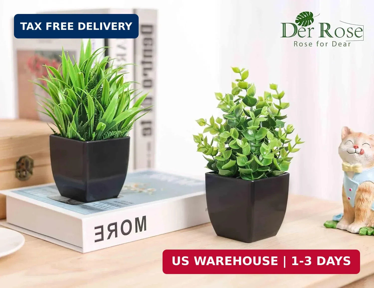 2 Pack Fake Plants Small Artificial Potted Plants Faux Plants Black Bathroom Acc