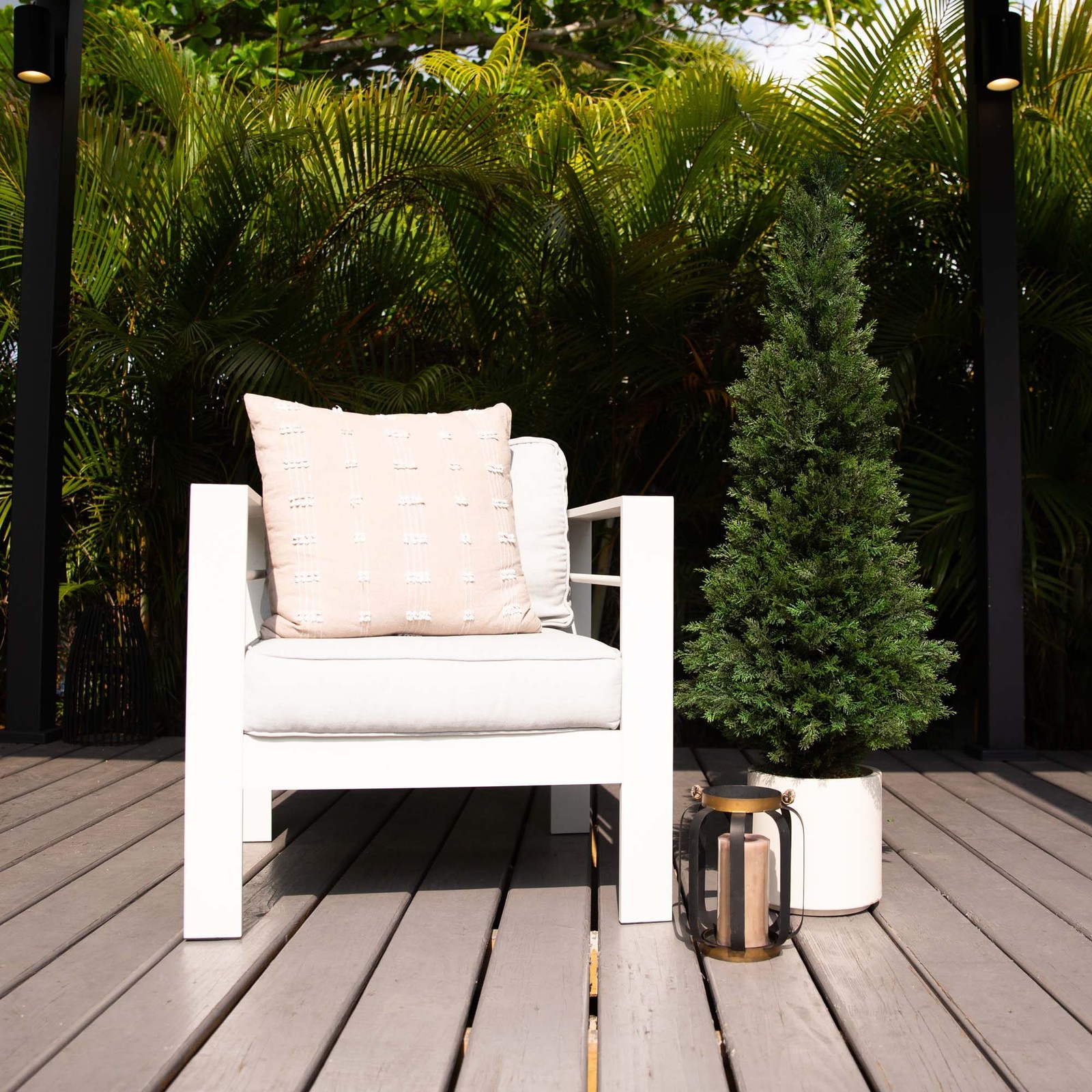 Nearly Natural 4ft UV Resistant Cedar Tree in White Planter in Green