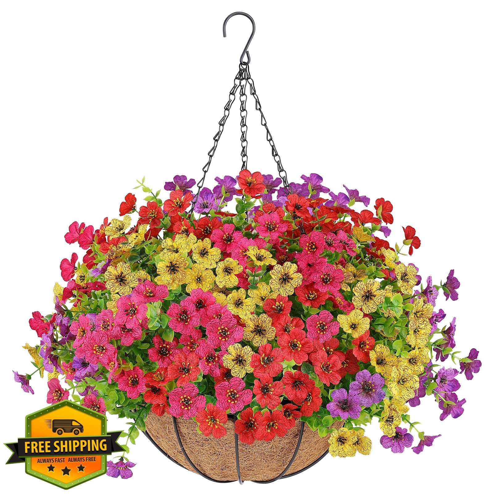 AGIRL Artificial Hanging Flowers with Basket UV Resistant