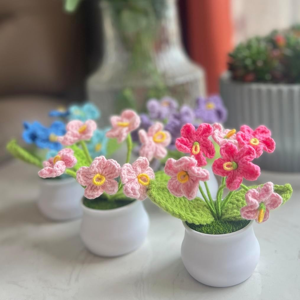 Artificial Crochet Flowers Handmade Knit Bouquet Home Decor Gift Pink A
