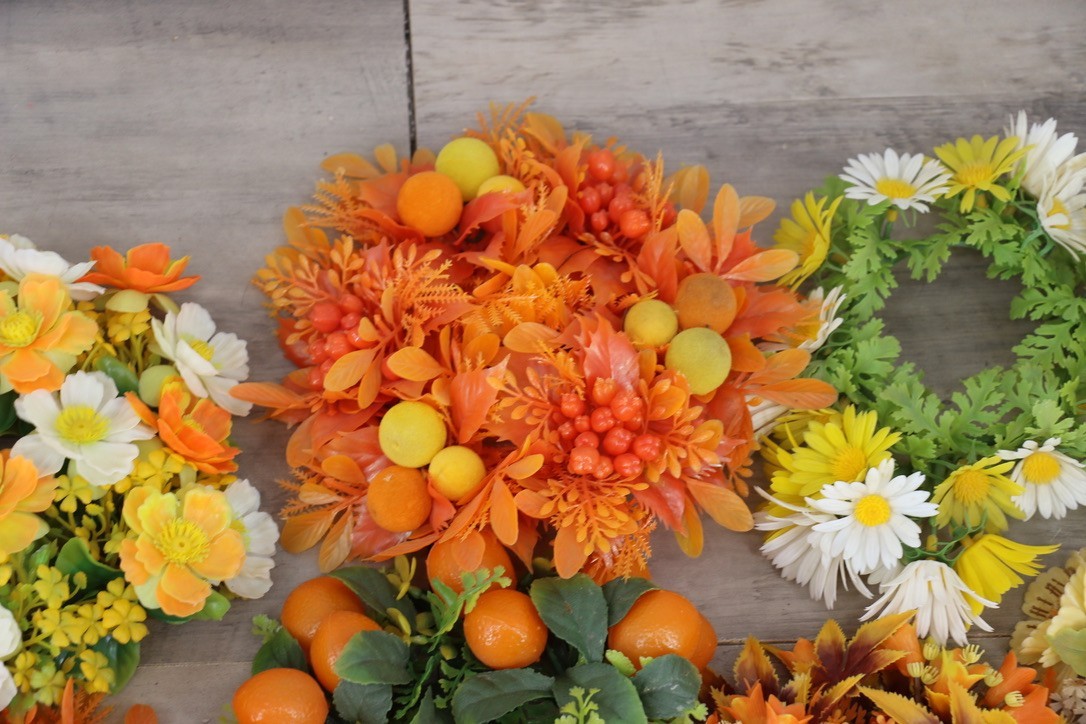 Lot 12 Vintage Artificial Fall Floral Candle Rings Table Centerpieces Autumn