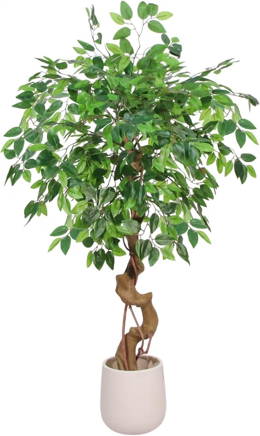 4FT Artificial Ficus Tree,Large Fake Tree with White Planter, Tall Faux Ficus…