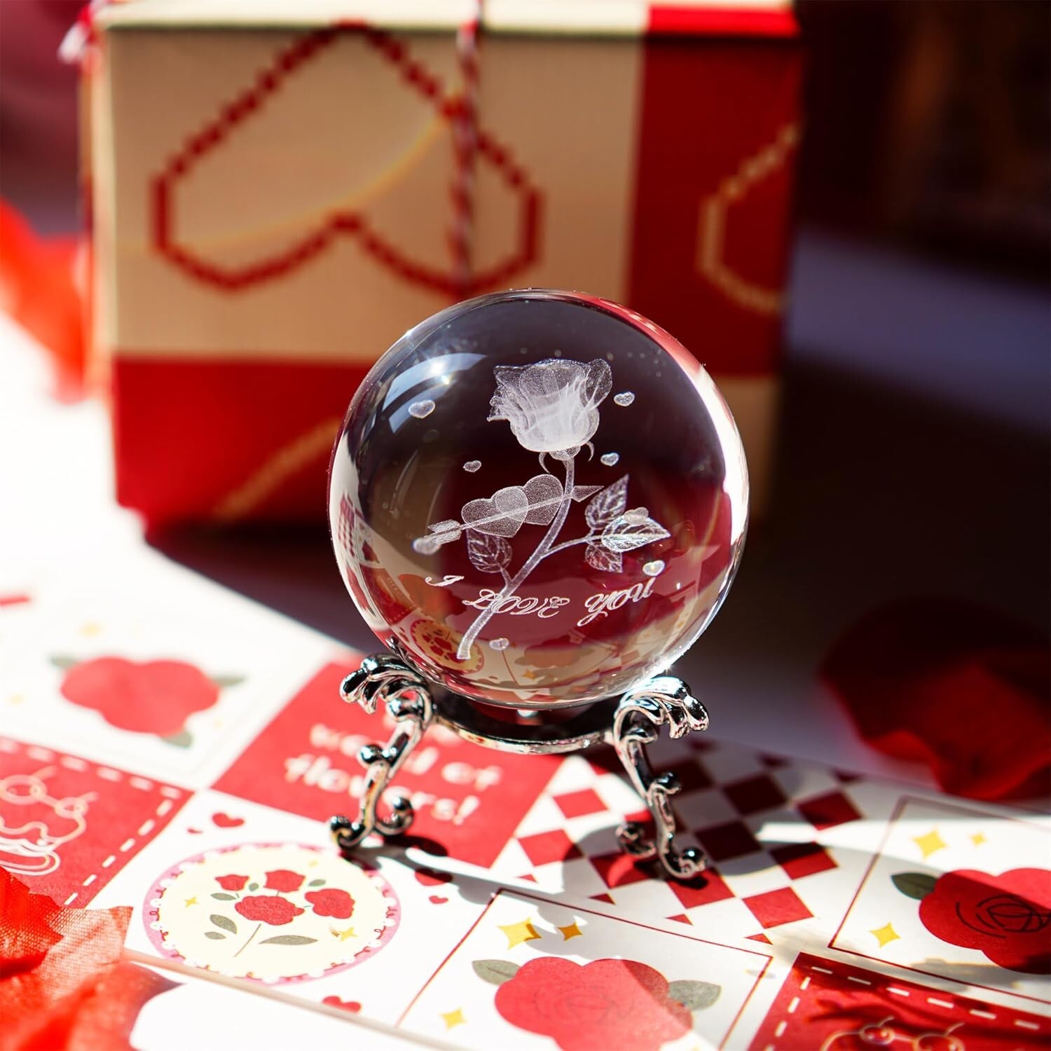Valentine’s Day Crystal Ball Gift Rose Flower Romantic Home Vintage Decoration