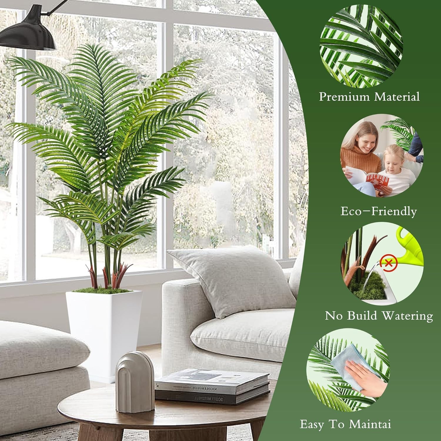 6FT Artificial Palm Tree, Tall Faux Palm Tree Indoor with Fake Plants Tall, Arti