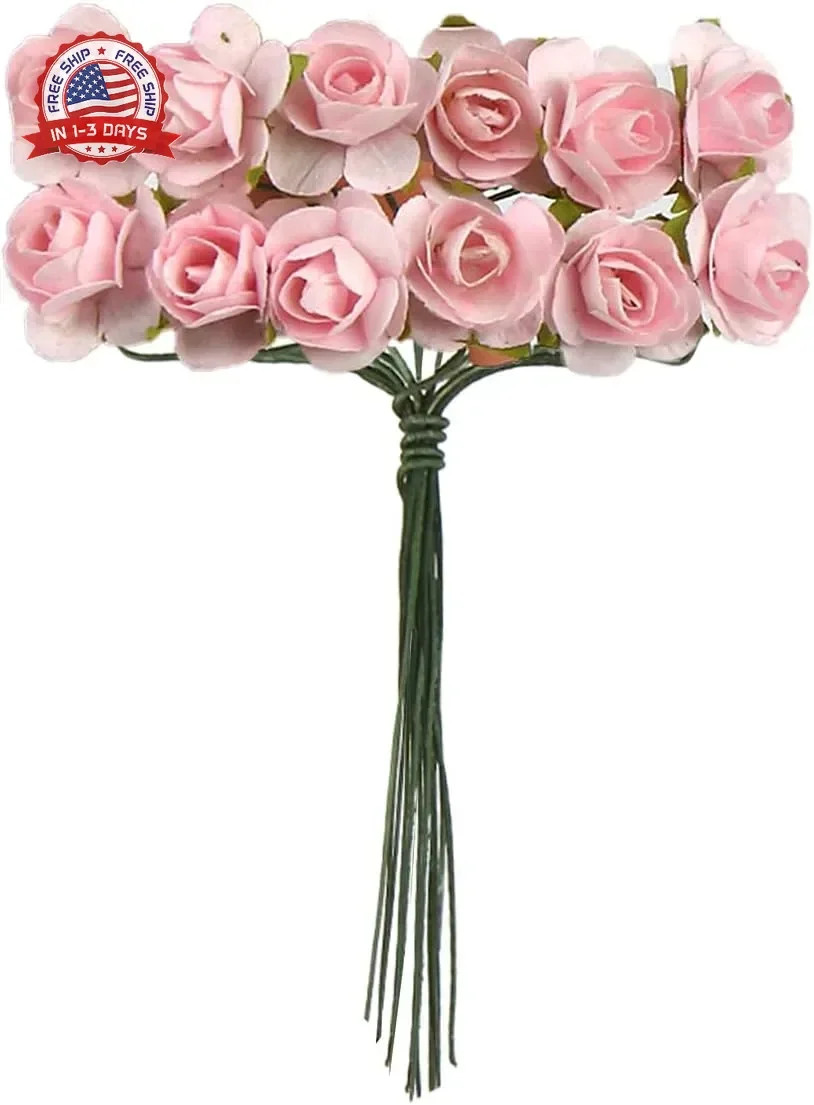 CCINEE 120 pcs Mini Paper Flowers,Mulberry Paper 1/2″ Artificial Rose Flower wit