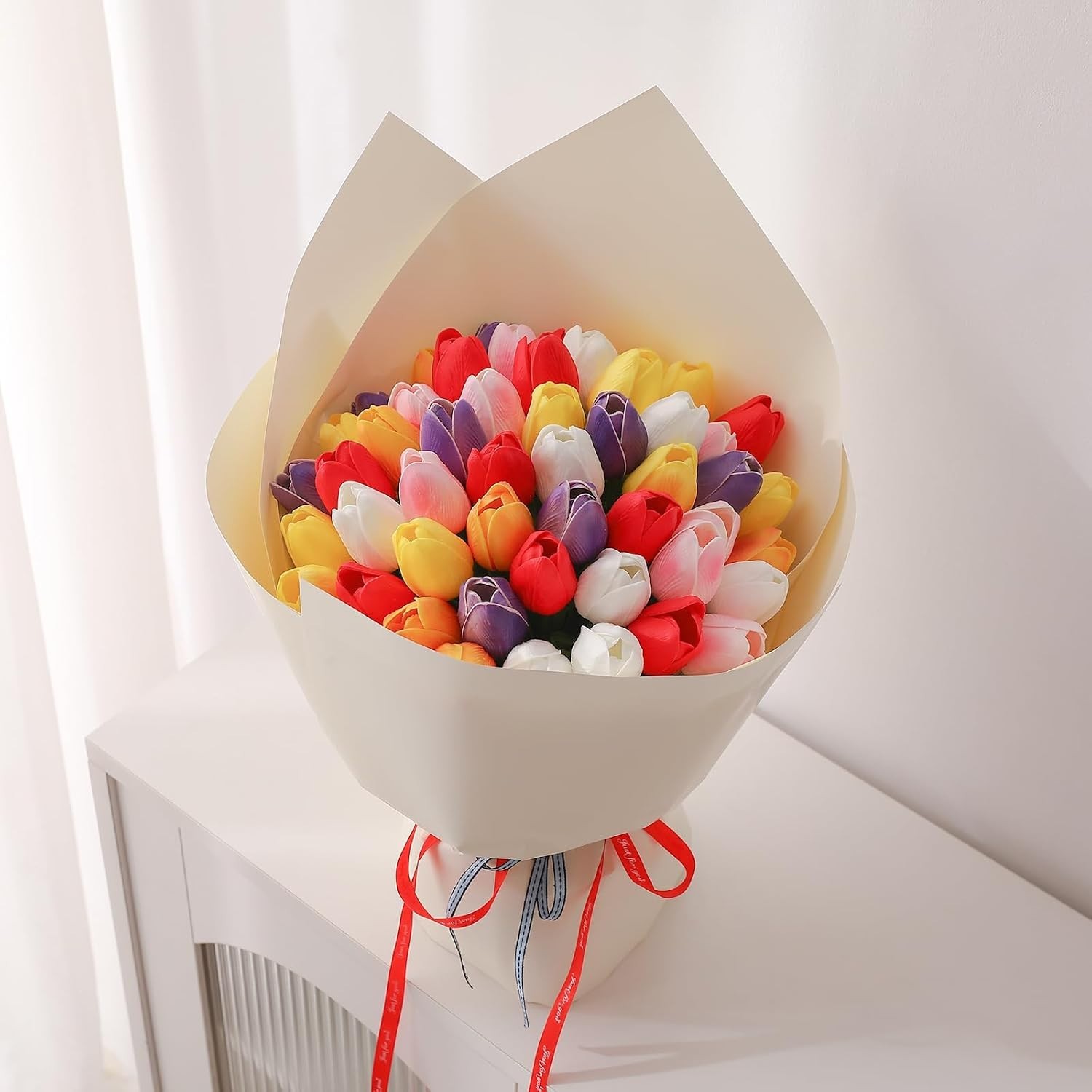 30 Pcs Artificial Tulips PU Faux Flowers, White Real Touch Fake Tulips for Va…