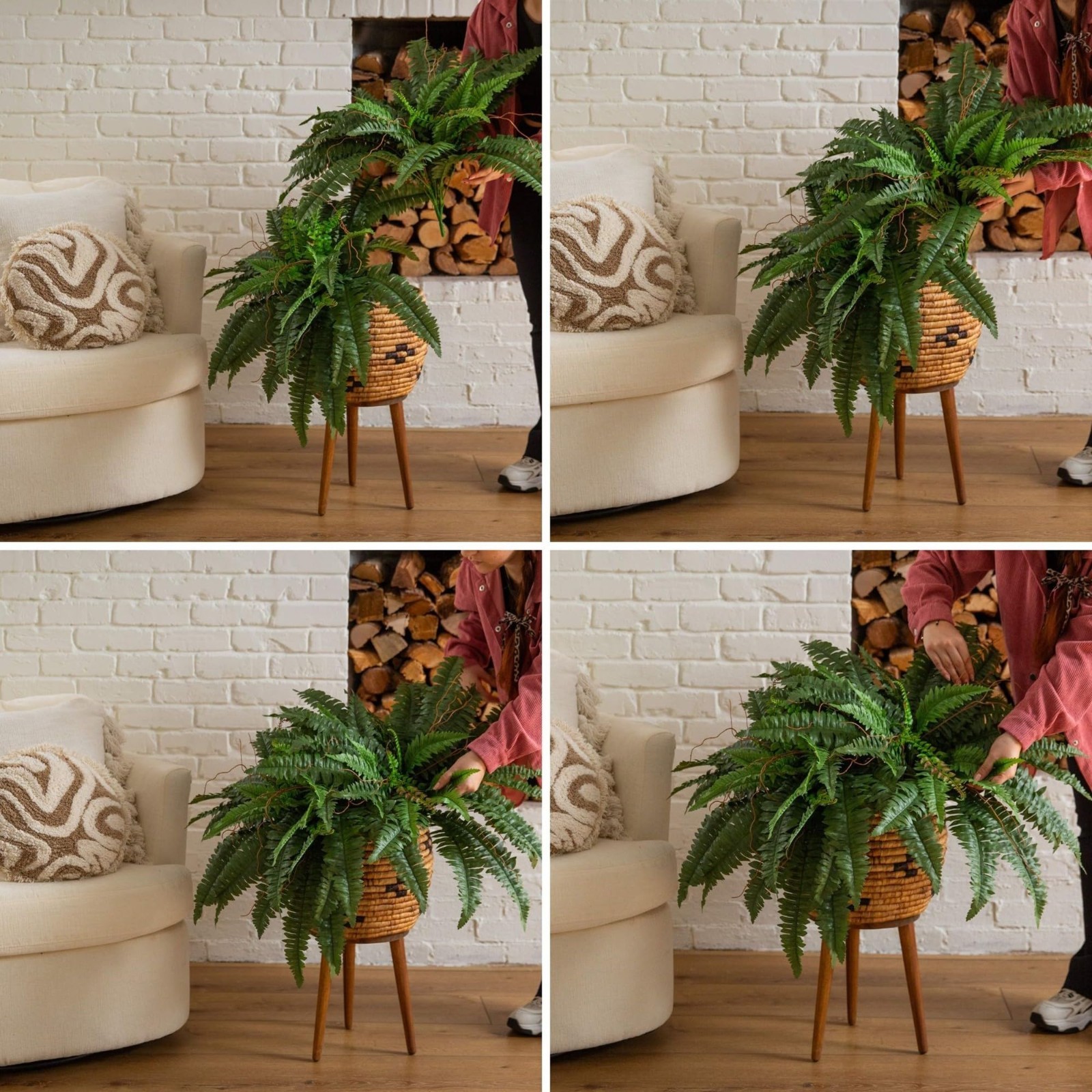Large 40″ Boston Fern Artificial Plant – Realistic Hanging Faux Ferns, Set of 2
