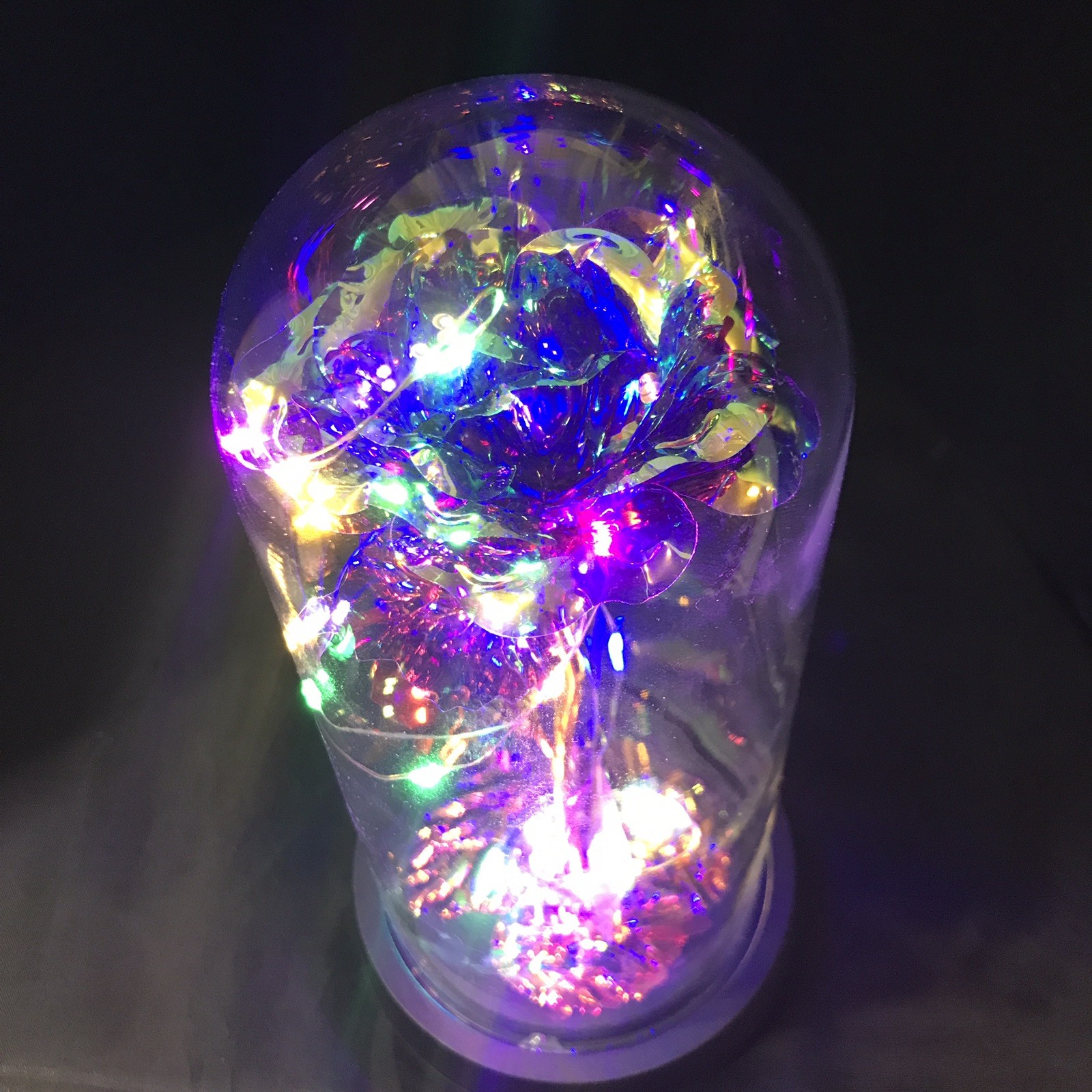 Foil Rose Flower Glass Dome LED Lights with a Butterfly Gift to a Special Person