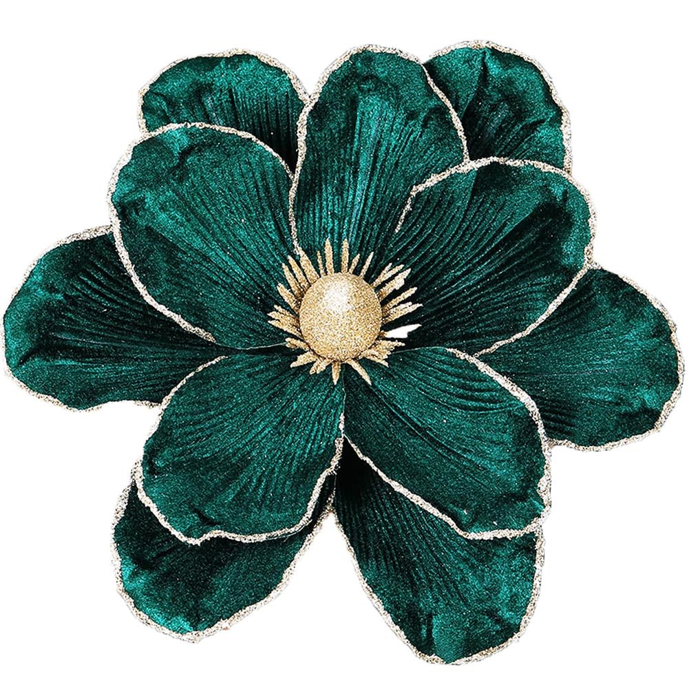 6 PCS Blackish Green 10 In Glitter Artificial Magnolia Christmas Flower Set