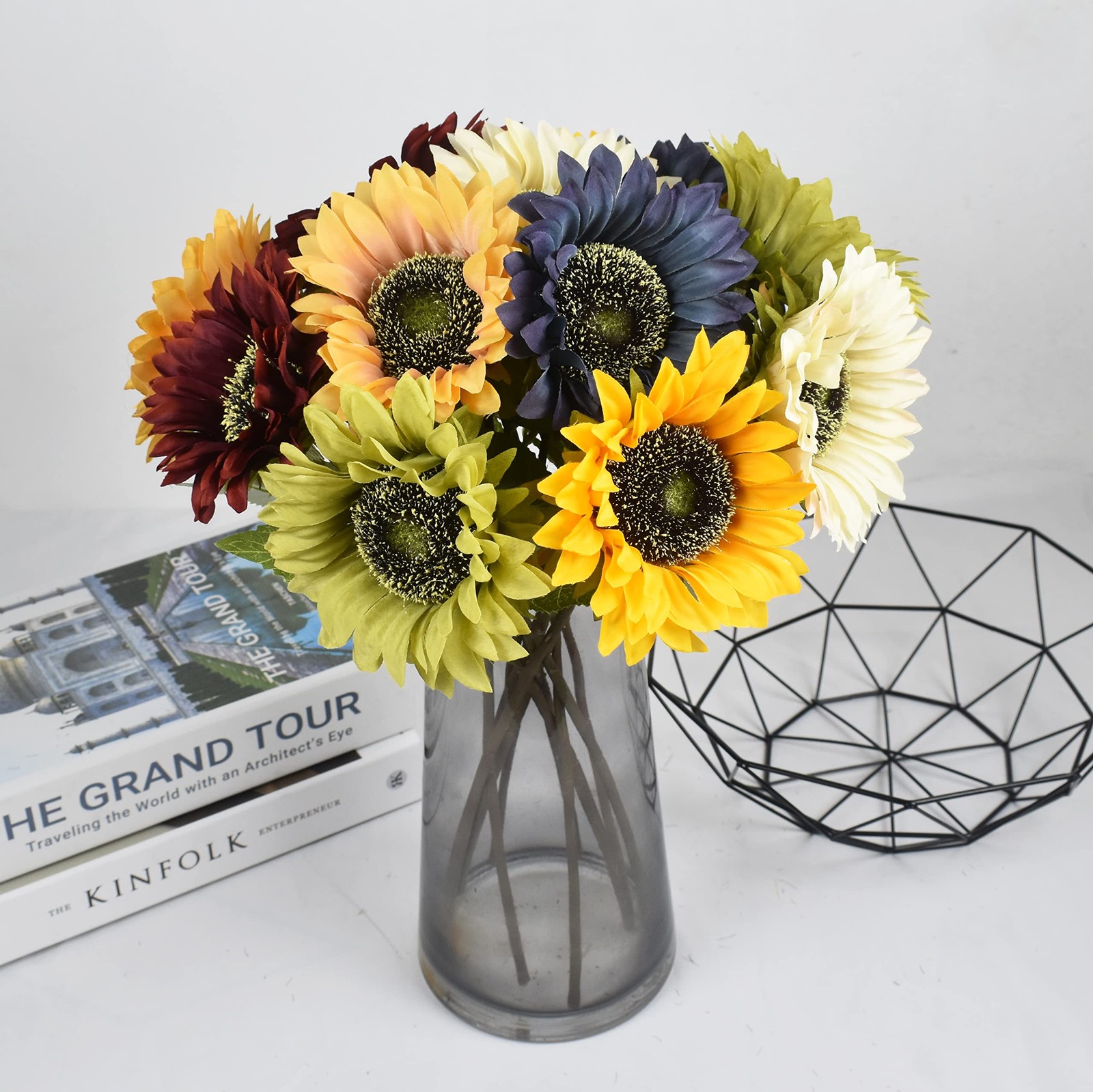 Artificial Sunflowers Long Stem Large Silk Fake Bouquet 6pcs Yellow Flower Home