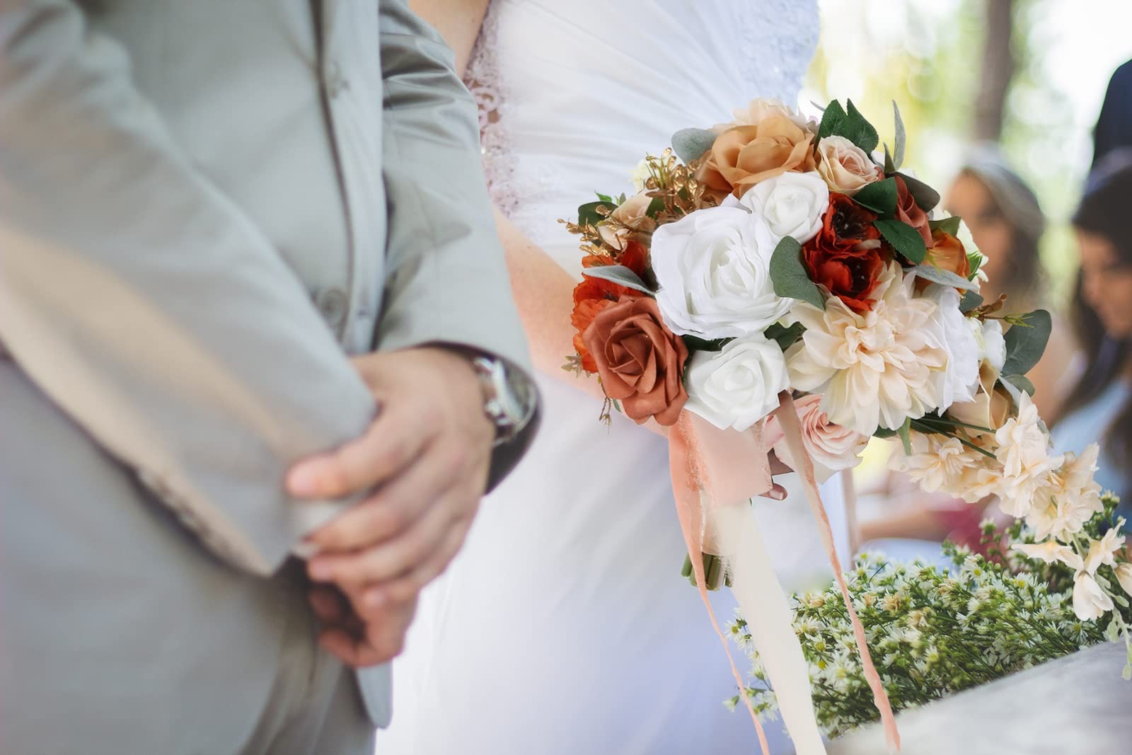 Wedding Bouquet, 11 Inch Terracotta Wedding Decor Artificial Flowers Bridal B…