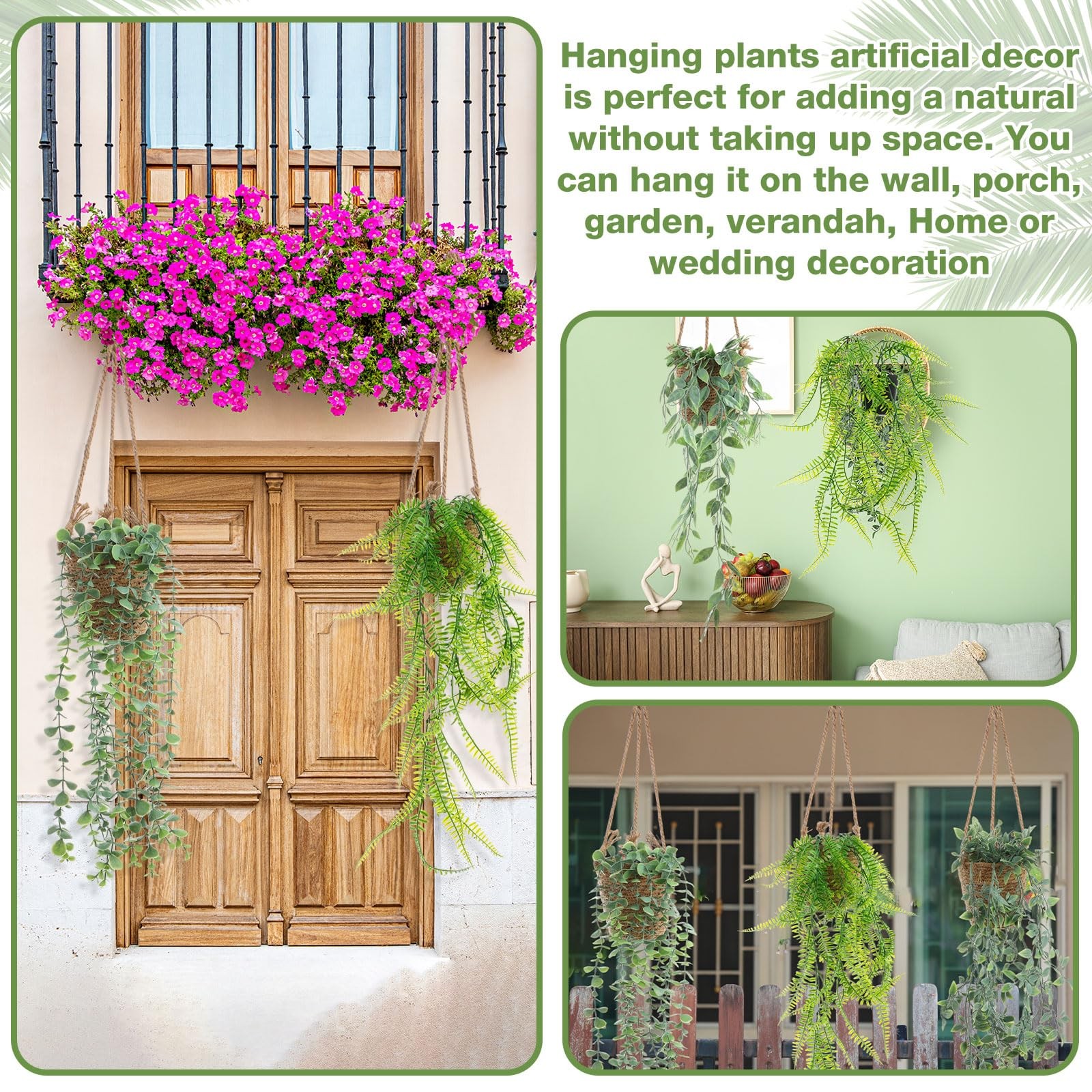 Summer Mini Hanging Artificial Plant with Woven Basket Boho Fake Plants Ivy F…