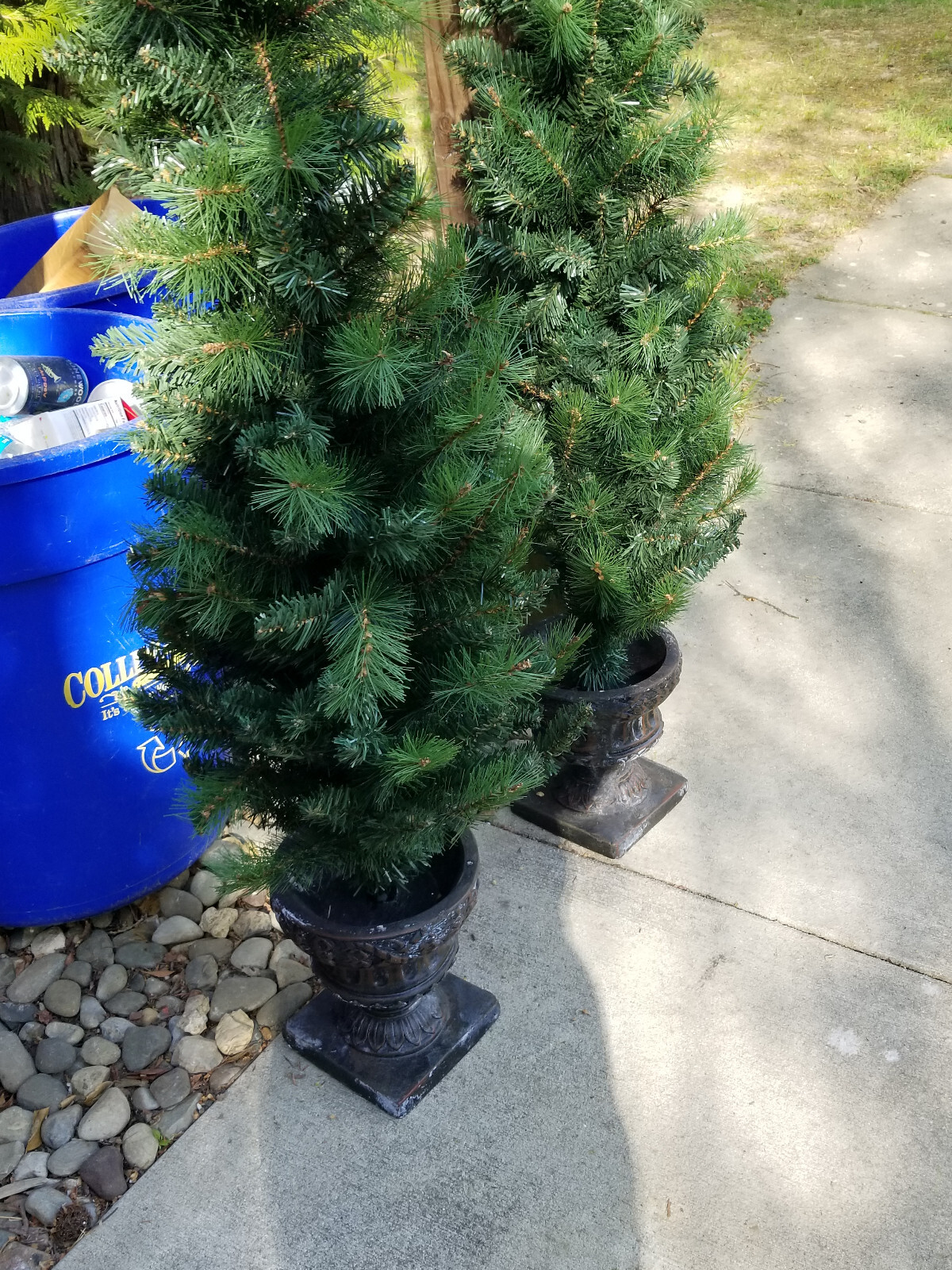 A PAIR OF DECRATIVE ARTIFICIAL FAUX POTTED PORCH PINE PLANTS 4′