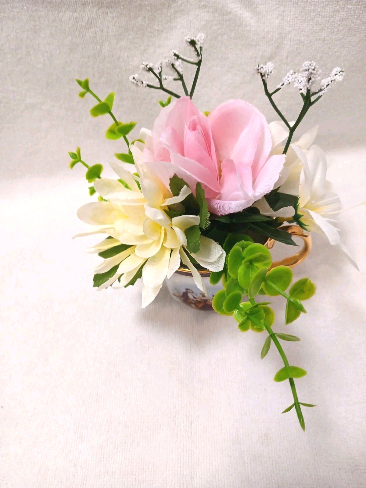 Tea Party Pink Rose Chrysanthem Silk Floral Arrangement Bridal Birthday POP-IN