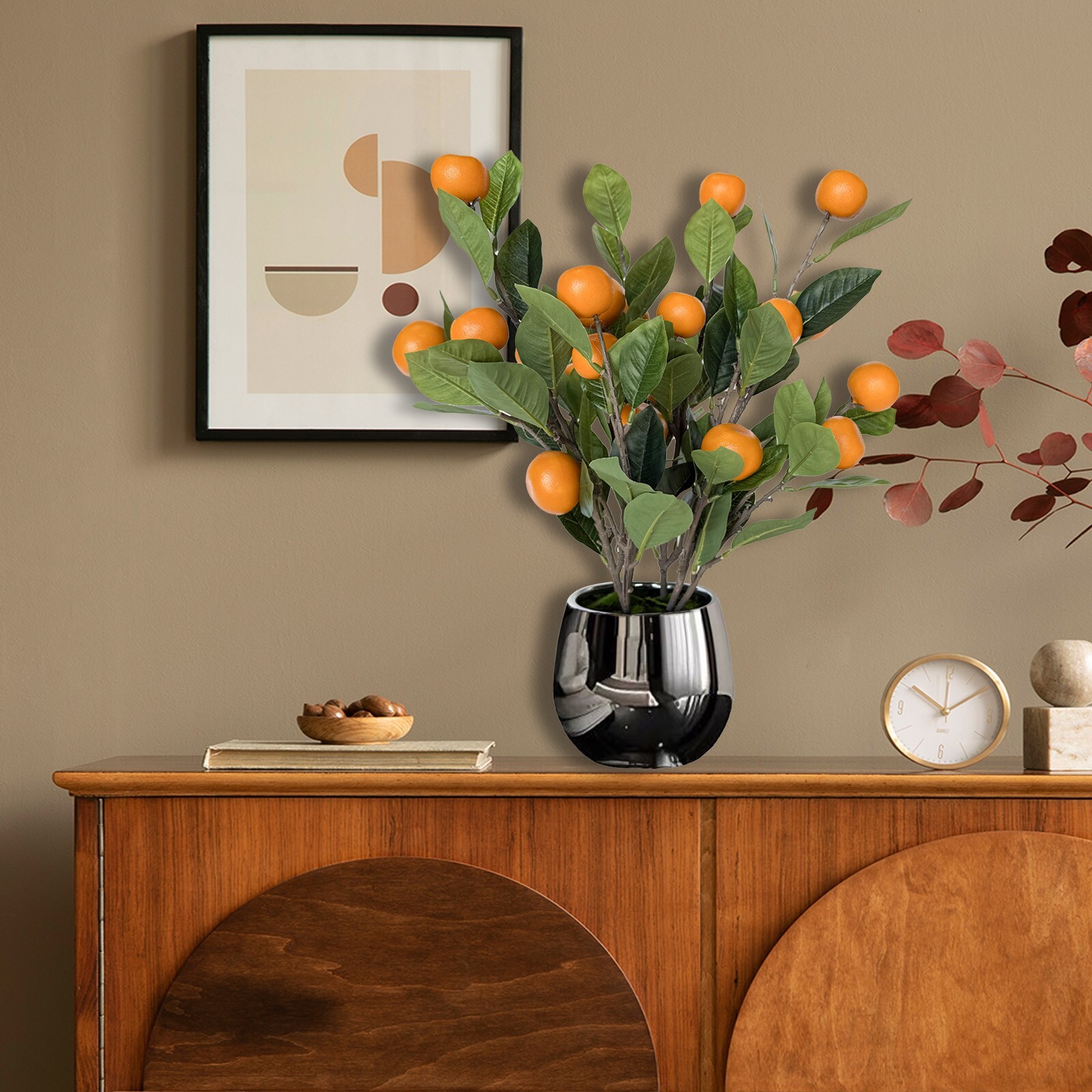 19″ Artificial Potted Plants Orange Tree Fruit Tree with Silver Color Pot