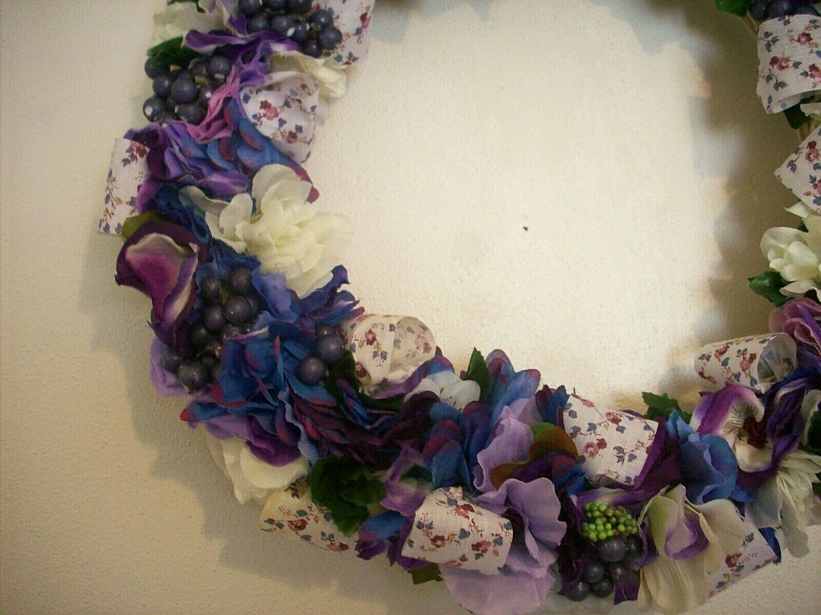 New- Country Farmhouse 13″ Floral Door/Wall Wreath Purple/Blue/White