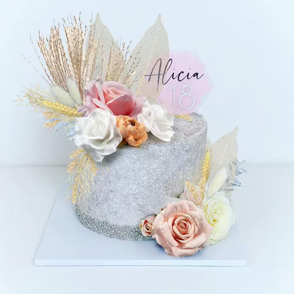 1 In. 22-Pieces Artificial Plant White Boho Cake Topper Dried Pampas Grass Rose