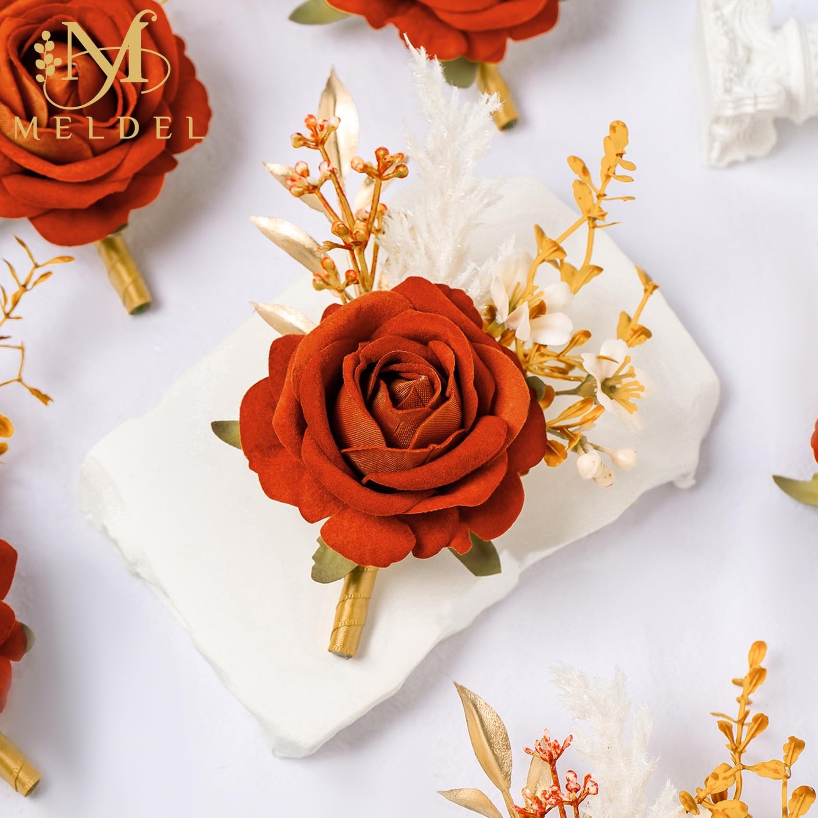 Burnt Orange Wrist Corsage and Boutonniere Set, Flower On Wrist for Bride Bri…