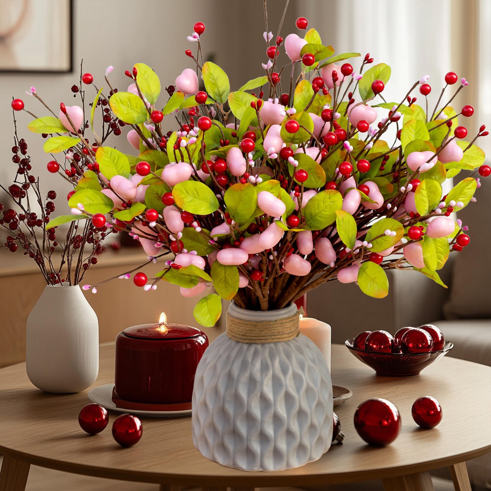 Valentines Day Decorations Floral Picks Stems – 8Pcs,16 Inch Artificial Pink …