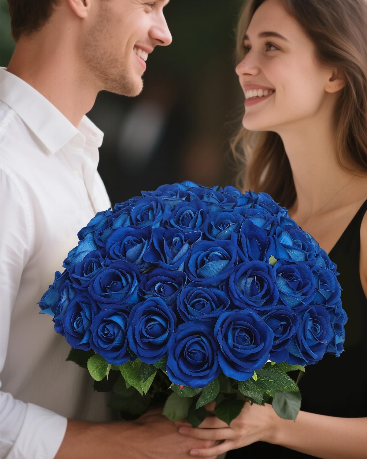 Artificial Royal Blue Roses – 50Pcs Premium Velvet Faux Roses with Long Stems…