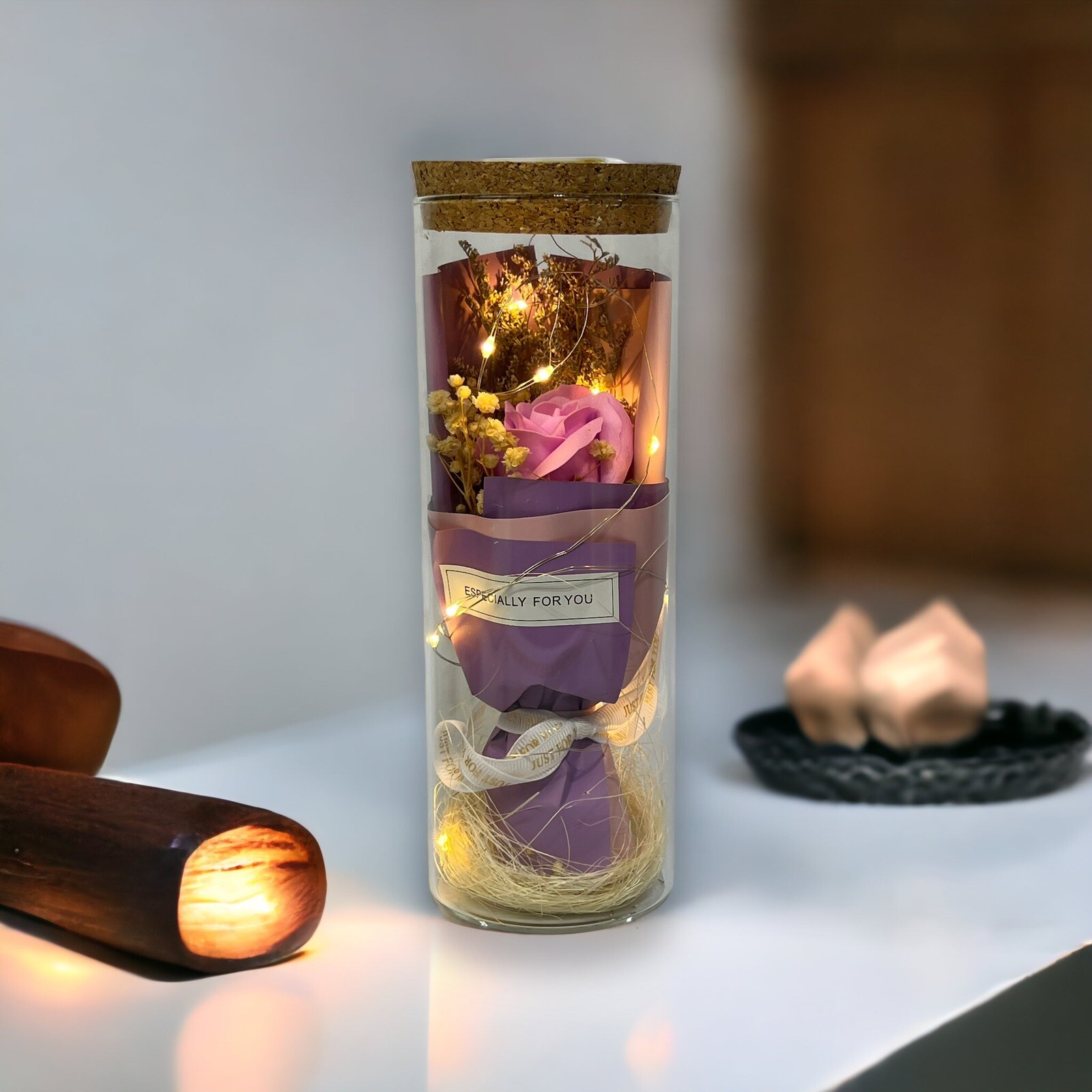 Pink Rose in Glass Dome LED Forever Flower Lamp Enchanted Mothers Day Gift