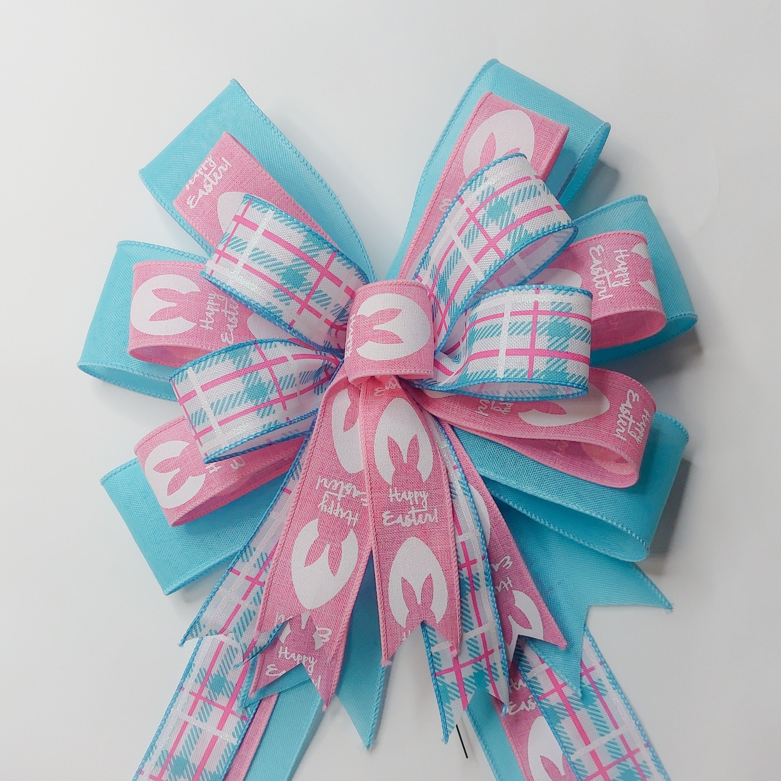 Pink & Blue Easter Bow, Plaid and Bunny