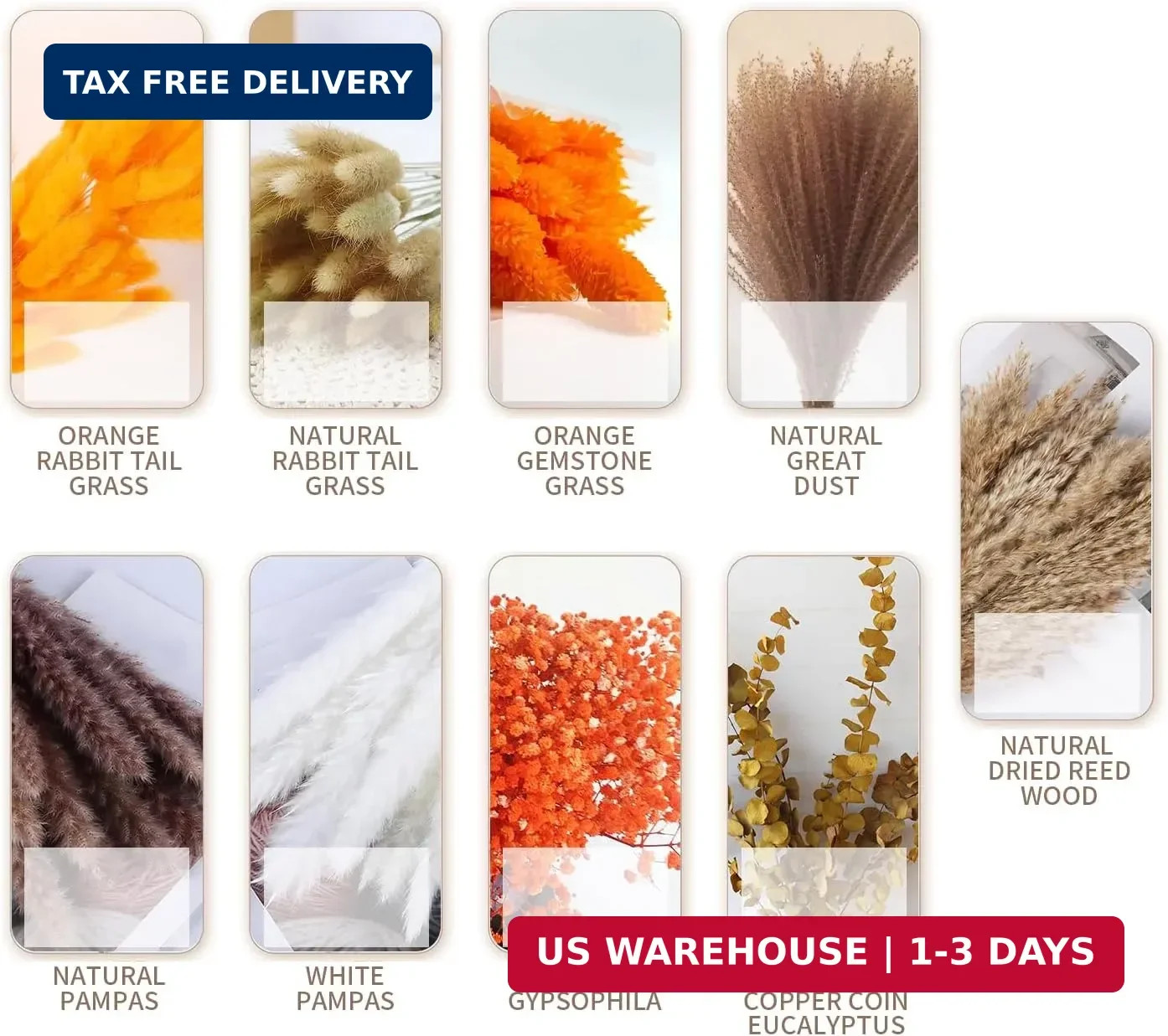 80PCS Orange Dried Pampas Grass Bouquet, 17 Inch, Bunny Tail Reed Grass & Eucaly