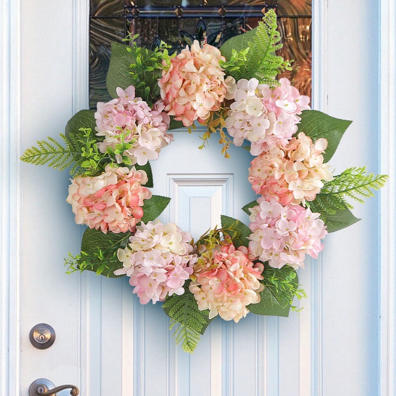 Artificial Spring Wreath for Front Door or Porch, Pink Flower