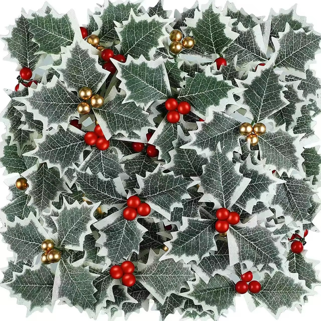 10/50pcs Artificial Holly Berries With Green Leaves DIY Christmas New Year Decor
