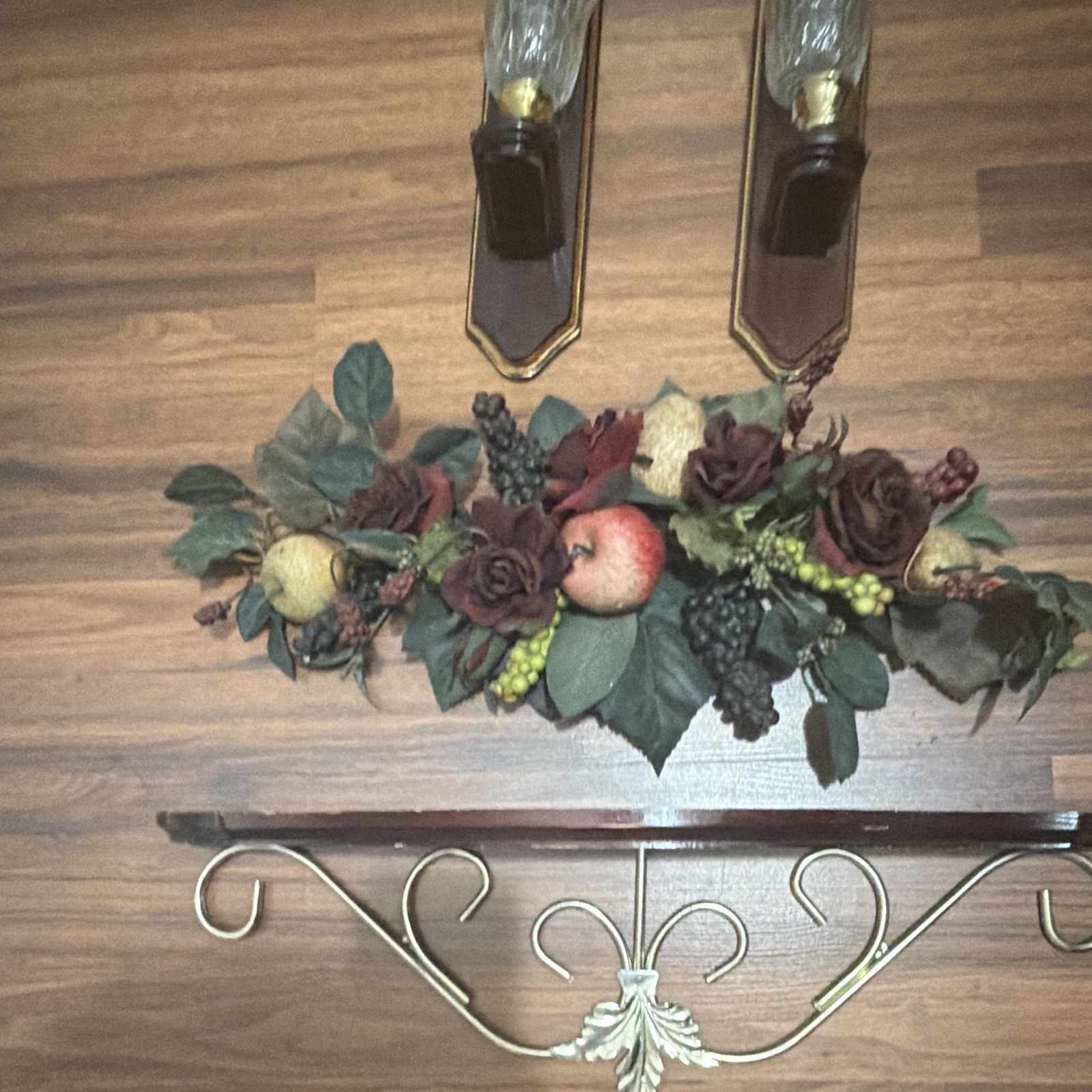 Artificial Multicolor Rose Floral Swag Wall Shelf Decor Plastic Wood Metal